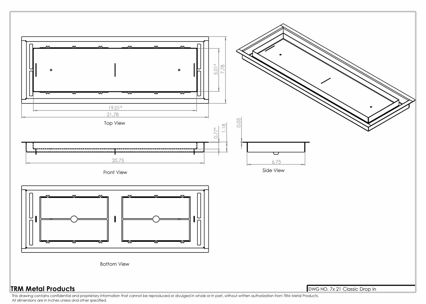 7x21 Classic Drop-in Air Vent, Flush Floor-Matching, All Metal, Floor Vent Cover for 7x21 air vent