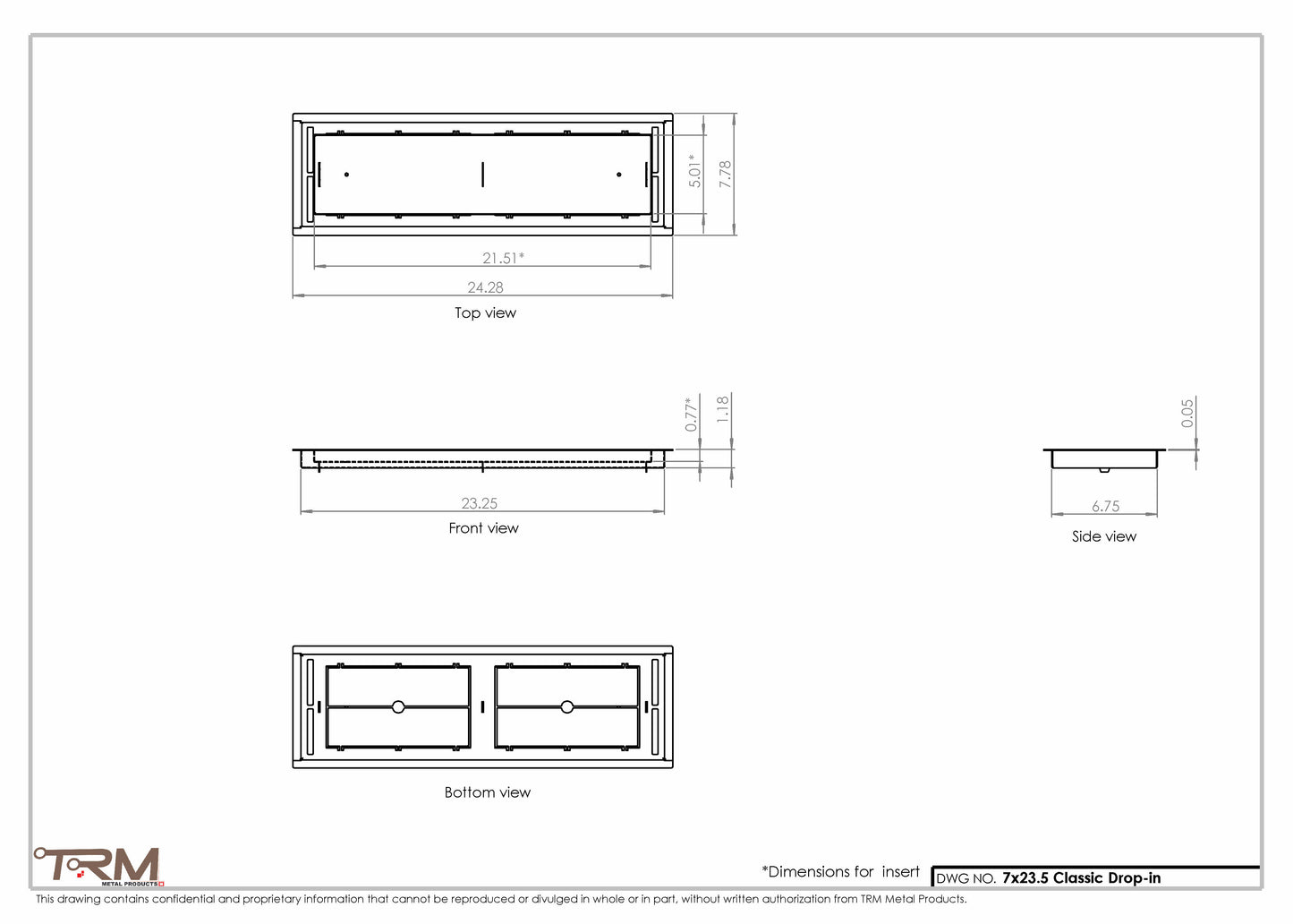 7x23.5 - Classic Drop-in Air Vent, Flush Floor-Matching, All Metal, Floor Vent Cover - TRM Metal  23.5x7