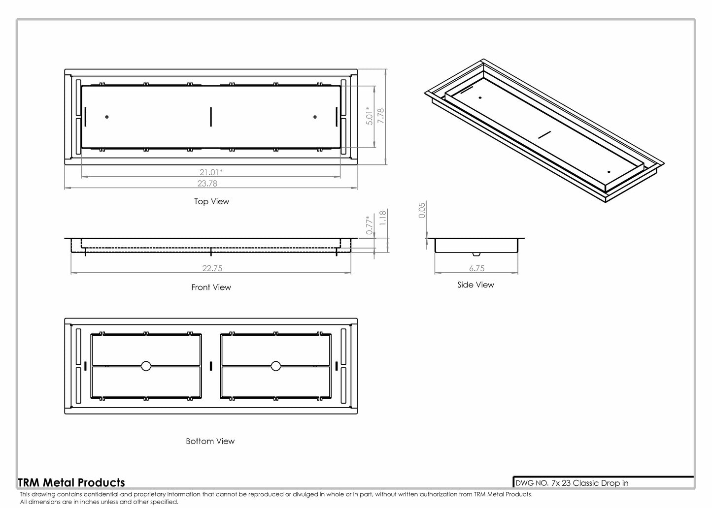 7x23 Classic Drop-in Air Vent, Flush Floor-Matching, All Metal, Floor Vent Cover for 7x23 air vent