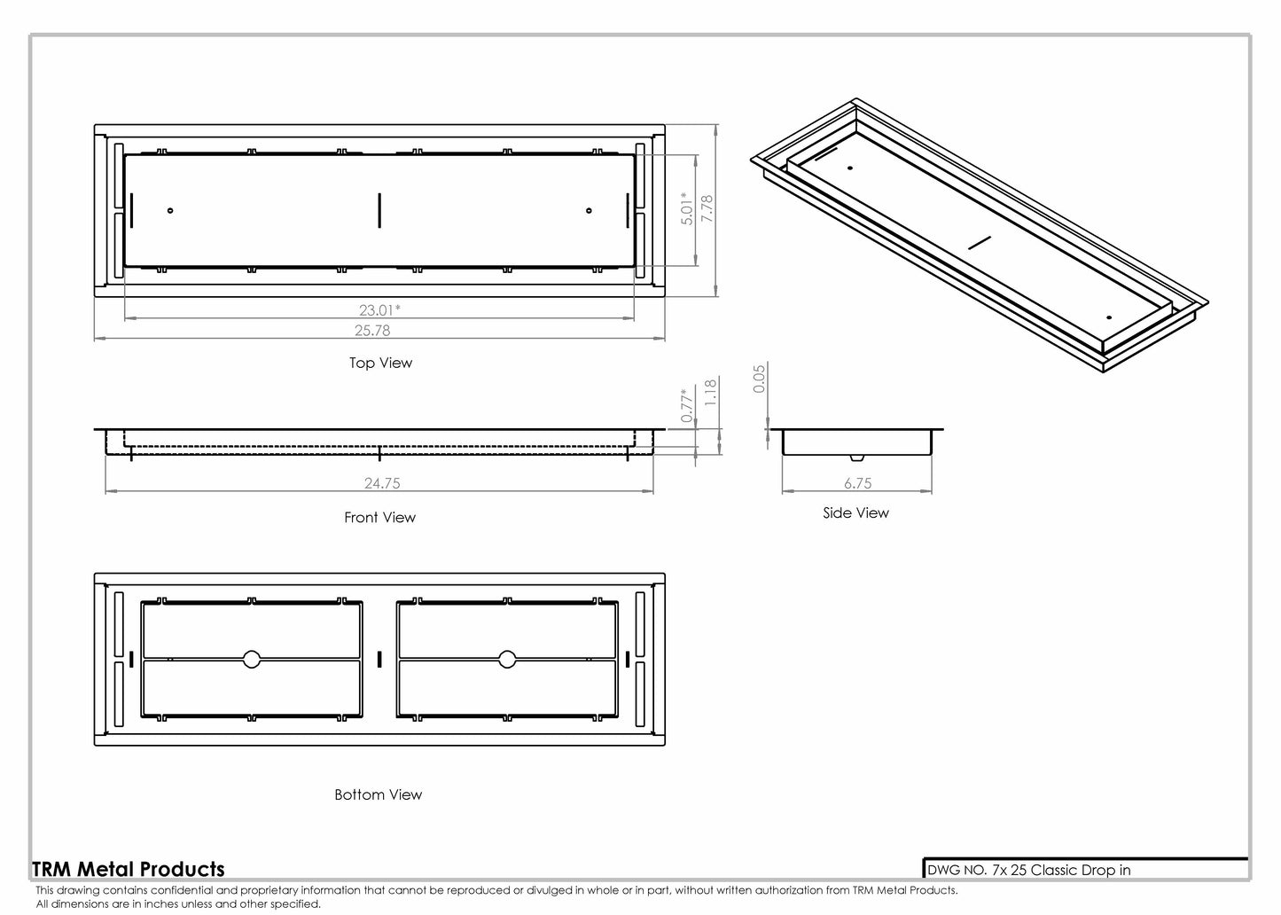 7x25 Classic Drop-in Air Vent, Flush Floor-Matching, All Metal, Floor Vent Cover for 7x25 air vent