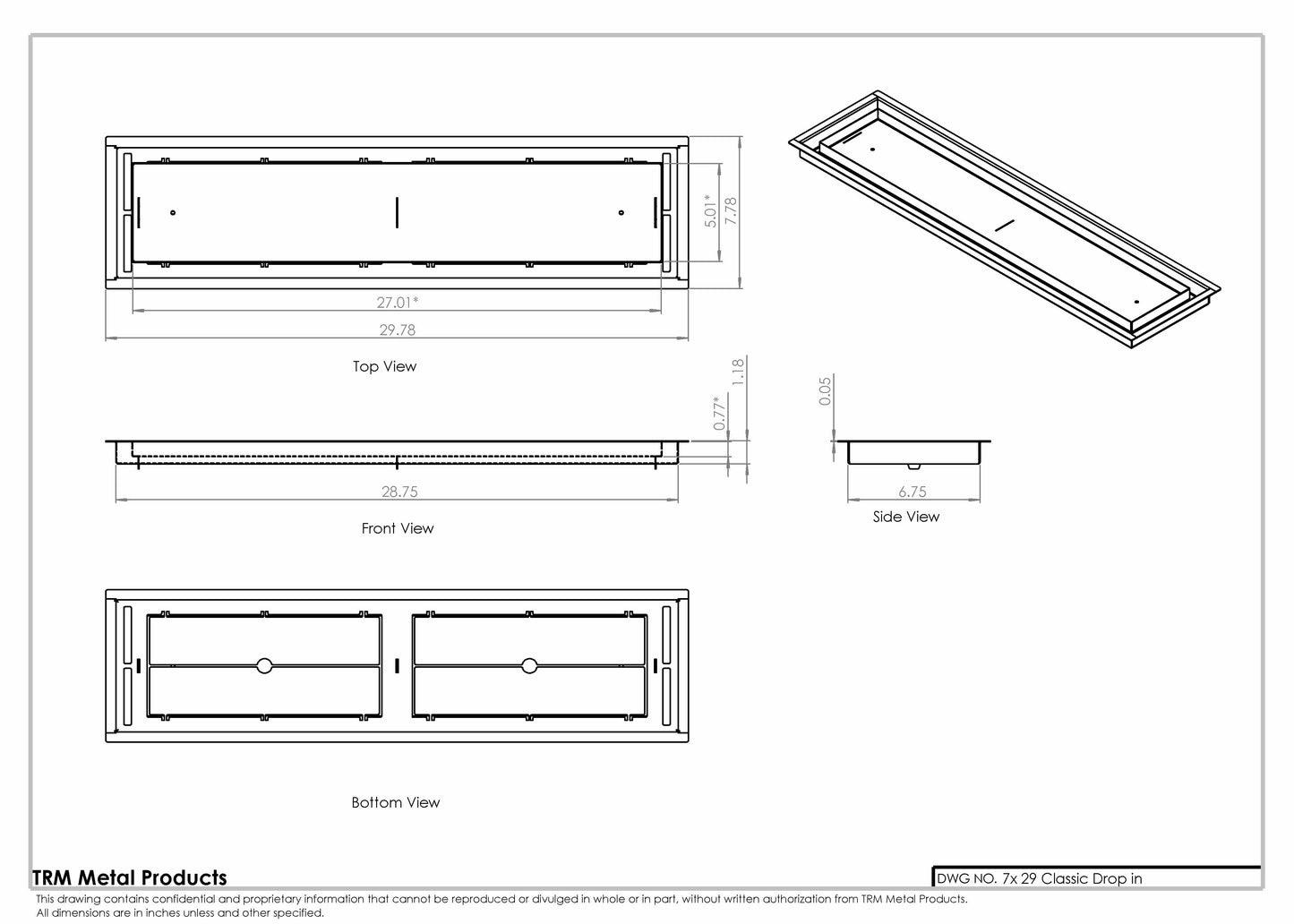 7x29 Classic Drop-in Air Vent, Flush Floor-Matching, All Metal, Floor Vent Cover for 7x29 air vent