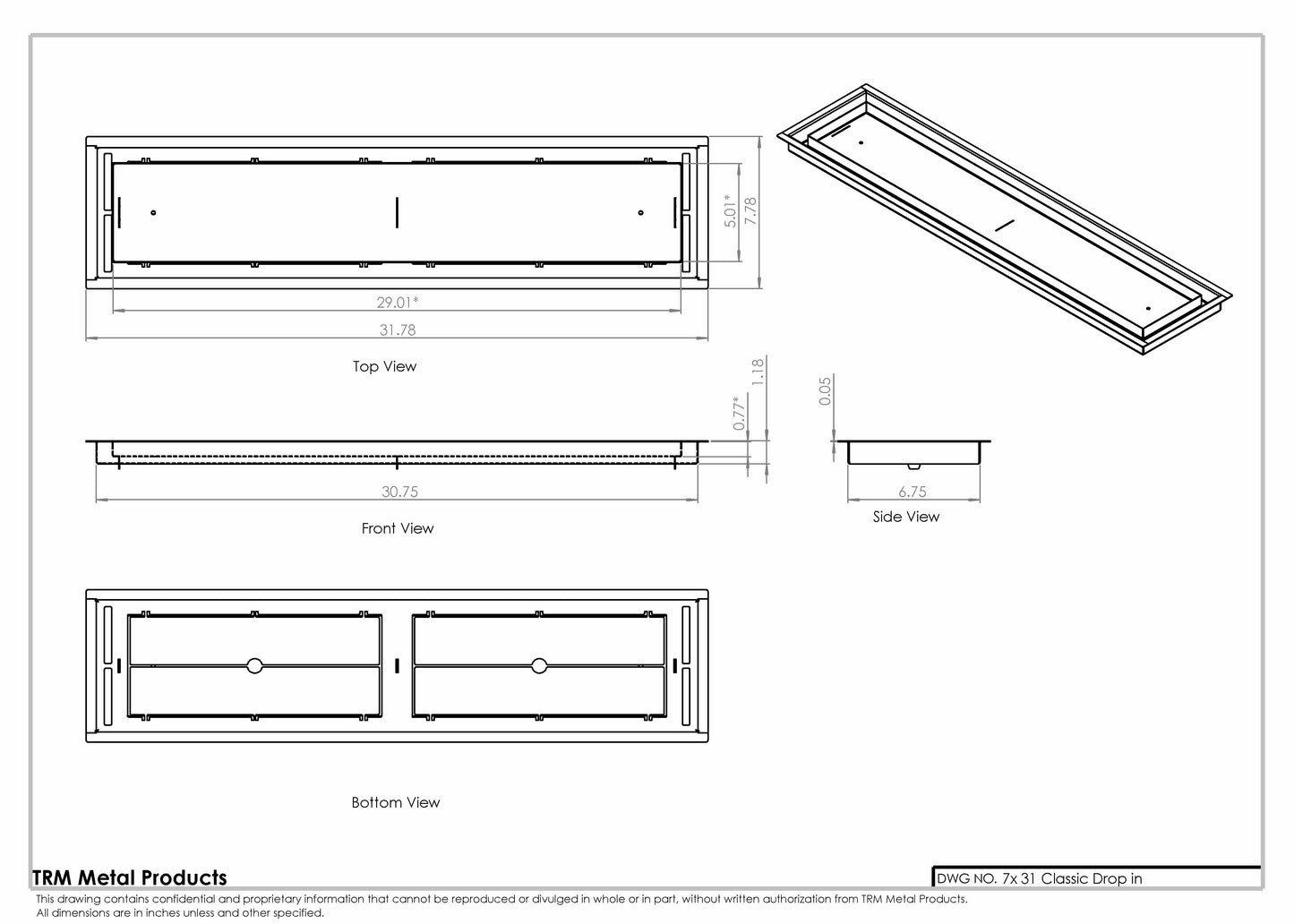 7x31 Classic Drop-in Air Vent, Flush Floor-Matching, All Metal, Floor Vent Cover for 7x31 air vent