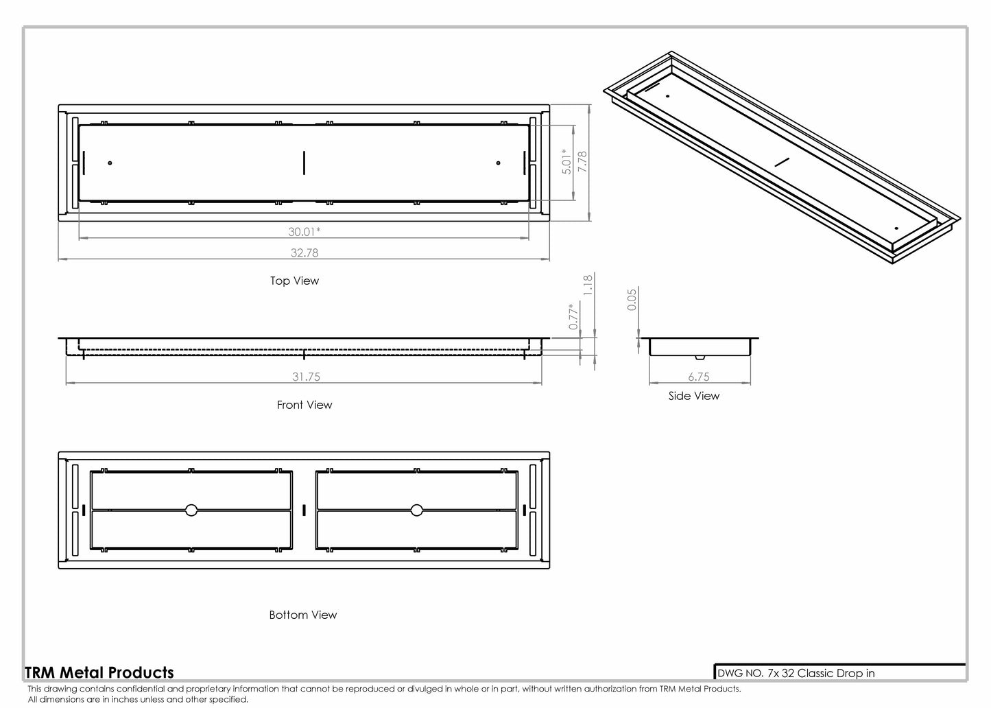 7x32 Classic Drop-in Air Vent, Flush Floor-Matching, All Metal, Floor Vent Cover for 7x32 air vent