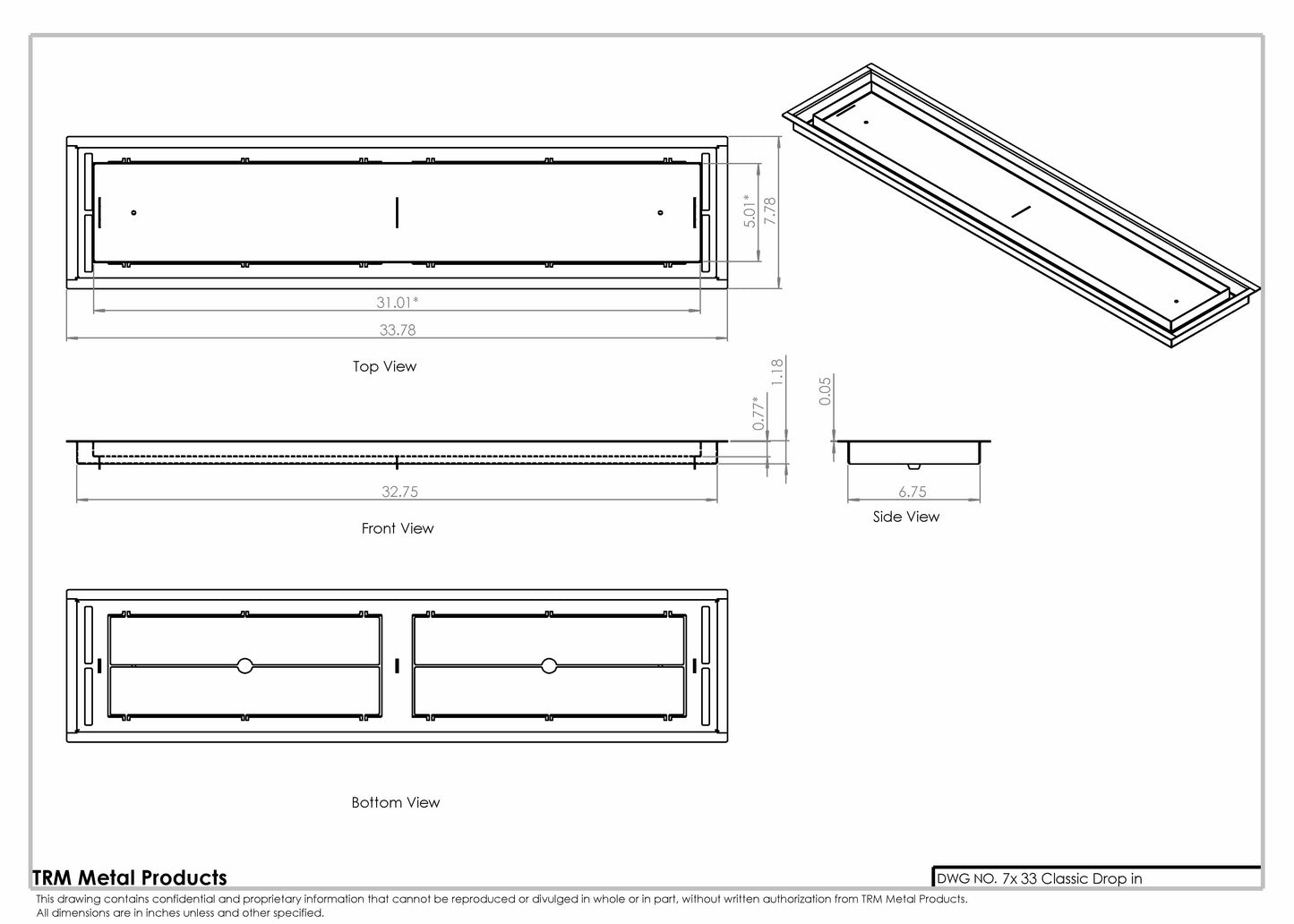 7x33 Classic Drop-in Air Vent, Flush Floor-Matching, All Metal, Floor Vent Cover for 7x33 air vent