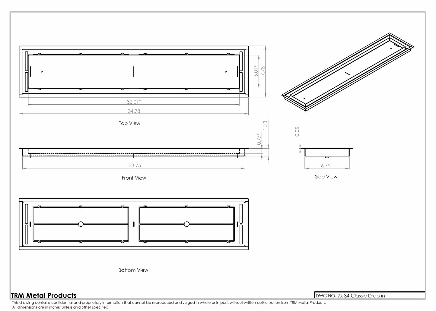 7x34 Classic Drop-in Air Vent, Flush Floor-Matching, All Metal, Floor Vent Cover for 7x34 air vent