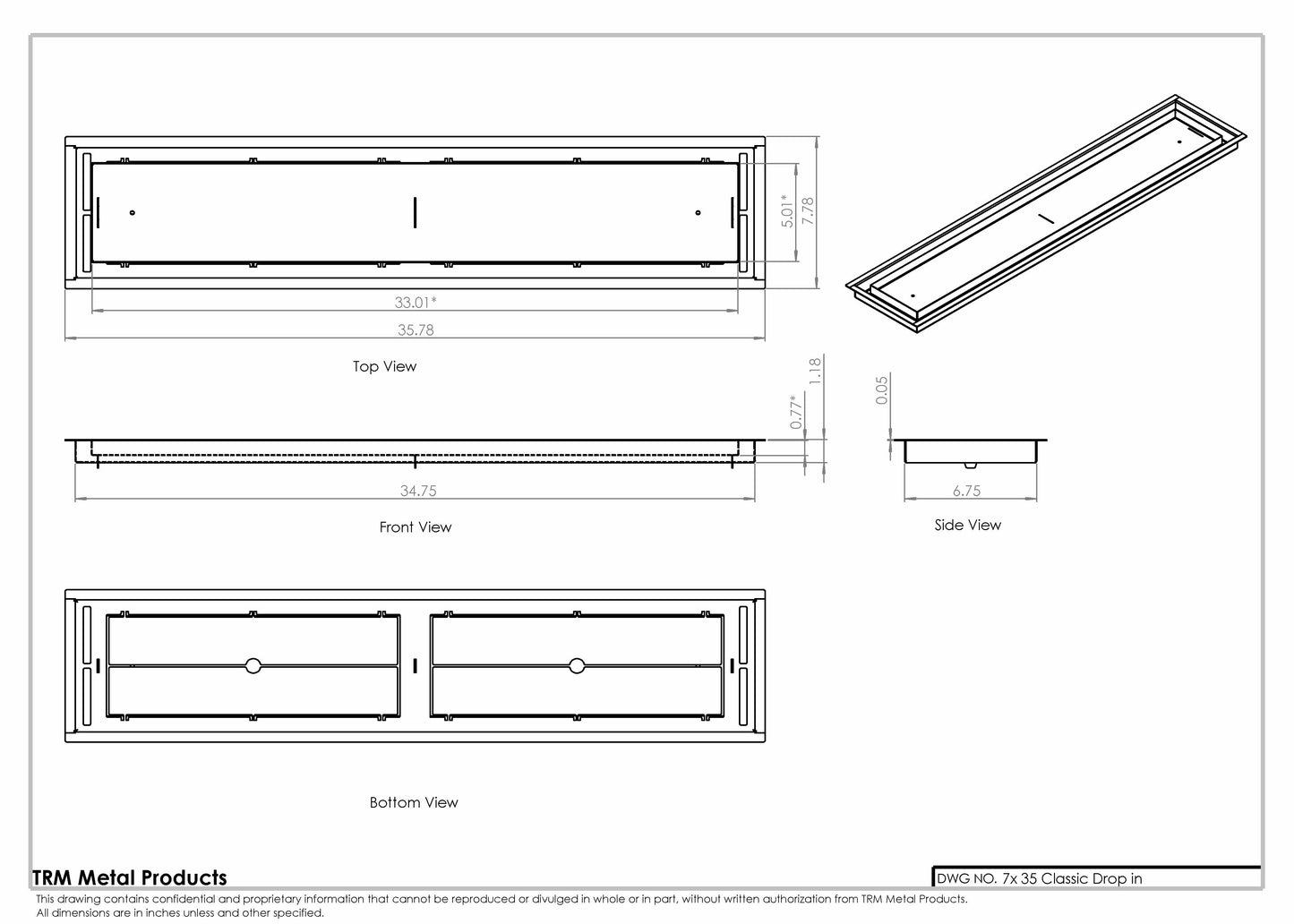 7x35 Classic Drop-in Air Vent, Flush Floor-Matching, All Metal, Floor Vent Cover for 7x35 air vent