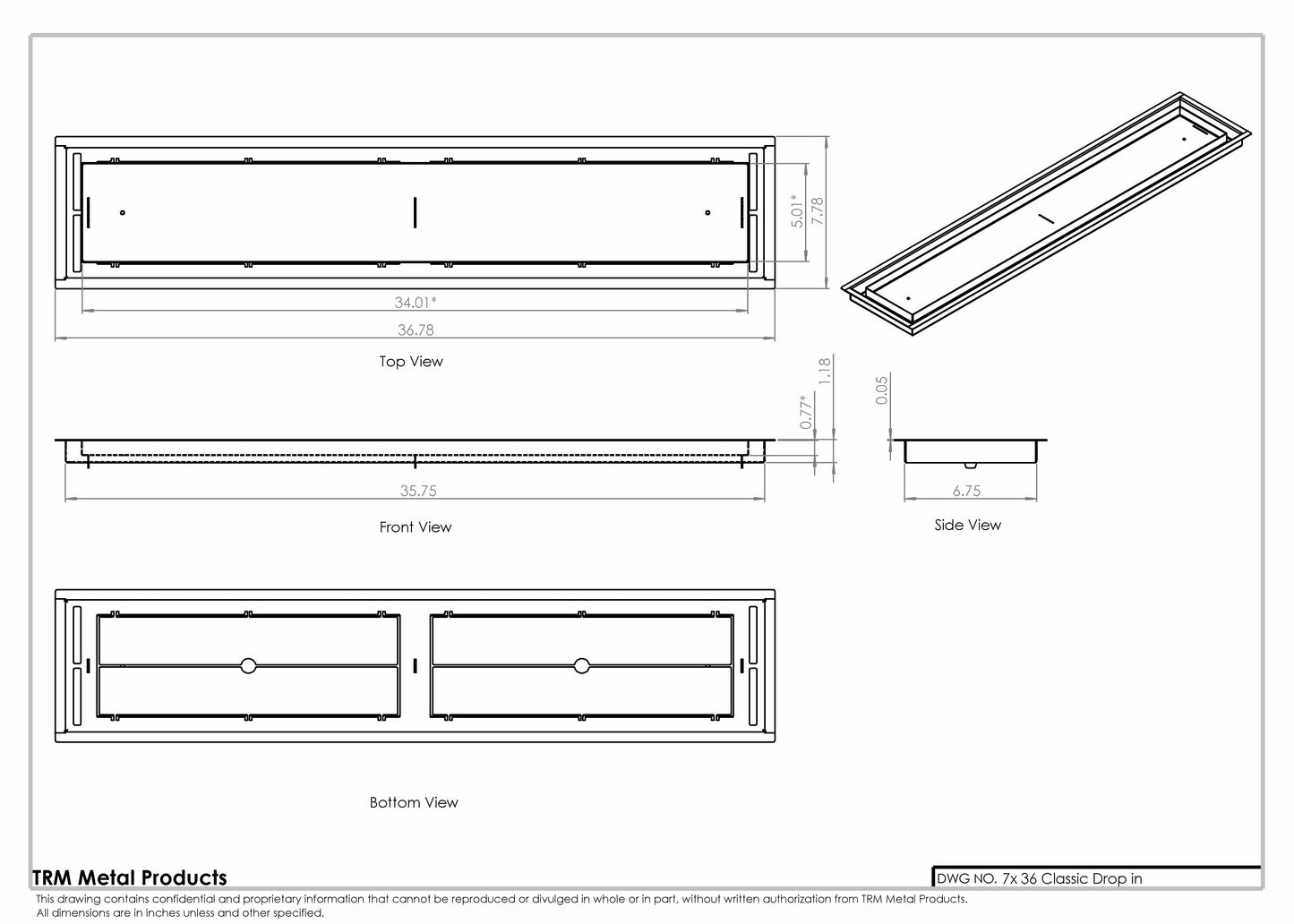7x36 Classic Drop-in Air Vent, Flush Floor-Matching, All Metal, Floor Vent Cover for 7x36 air vent