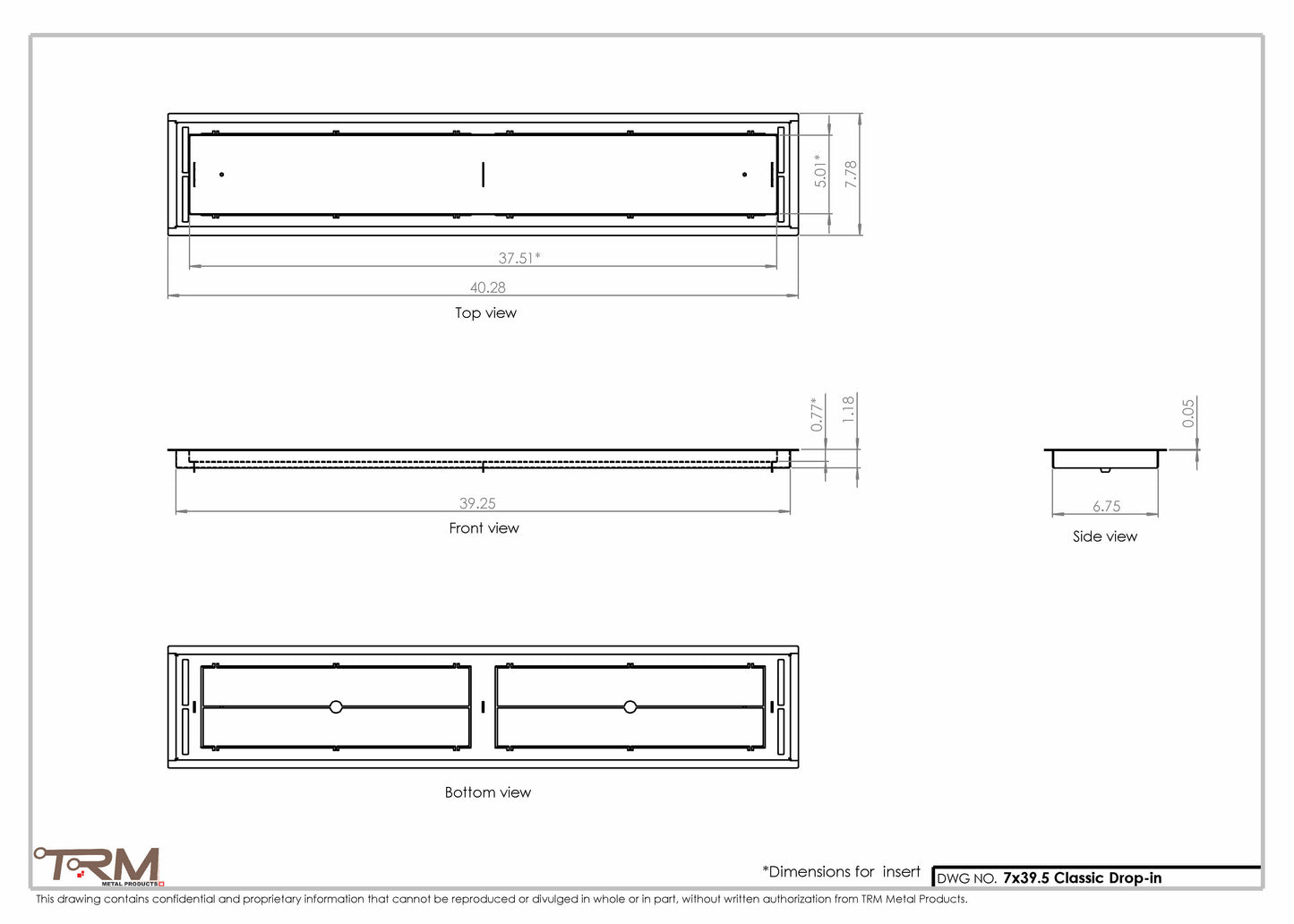 7x39.5 - Classic Drop-in Air Vent, Flush Floor-Matching, All Metal, Floor Vent Cover - TRM Metal  39.5x7
