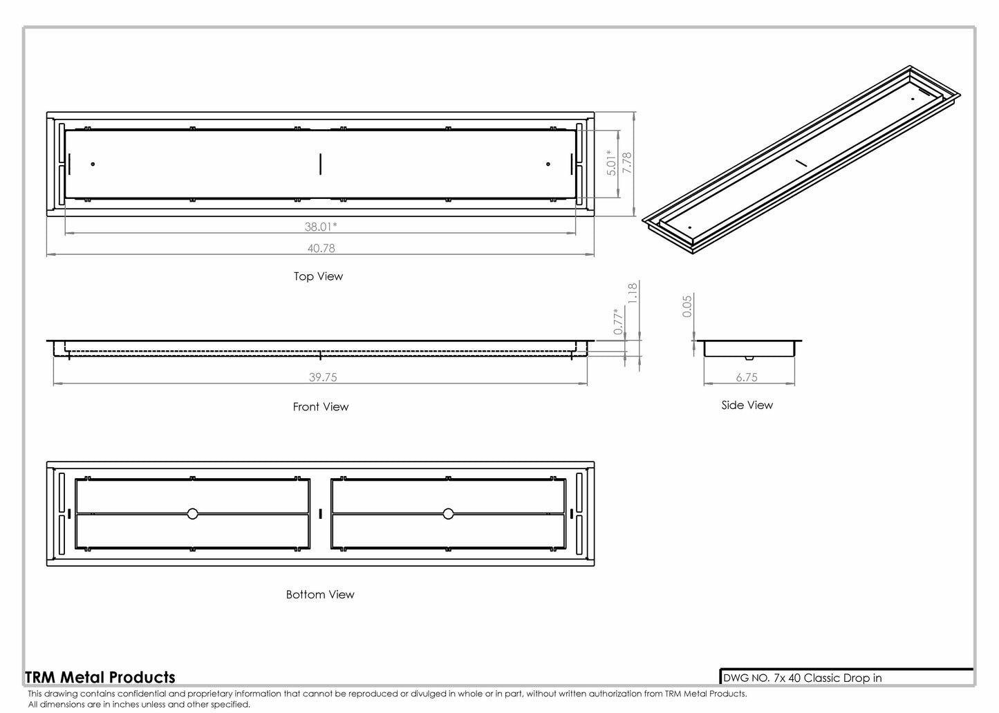7x40 Classic Drop-in Air Vent, Flush Floor-Matching, All Metal, Floor Vent Cover for 7x40 air vent