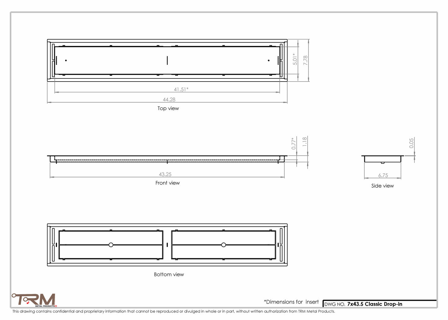 7x43.5 - Classic Drop-in Air Vent, Flush Floor-Matching, All Metal, Floor Vent Cover - TRM Metal  43.5x7