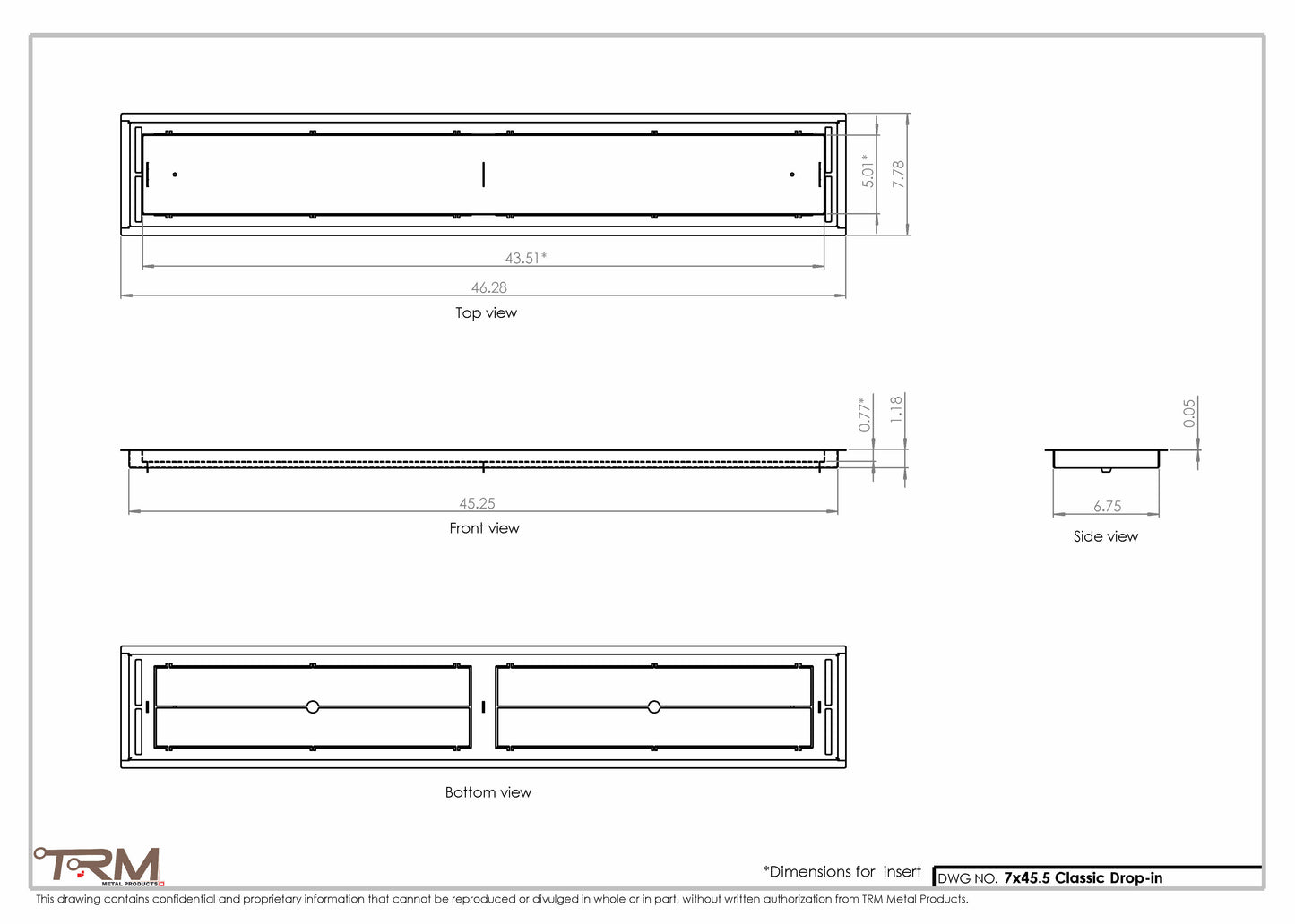 7x45.5 - Classic Drop-in Air Vent, Flush Floor-Matching, All Metal, Floor Vent Cover - TRM Metal  45.5x7