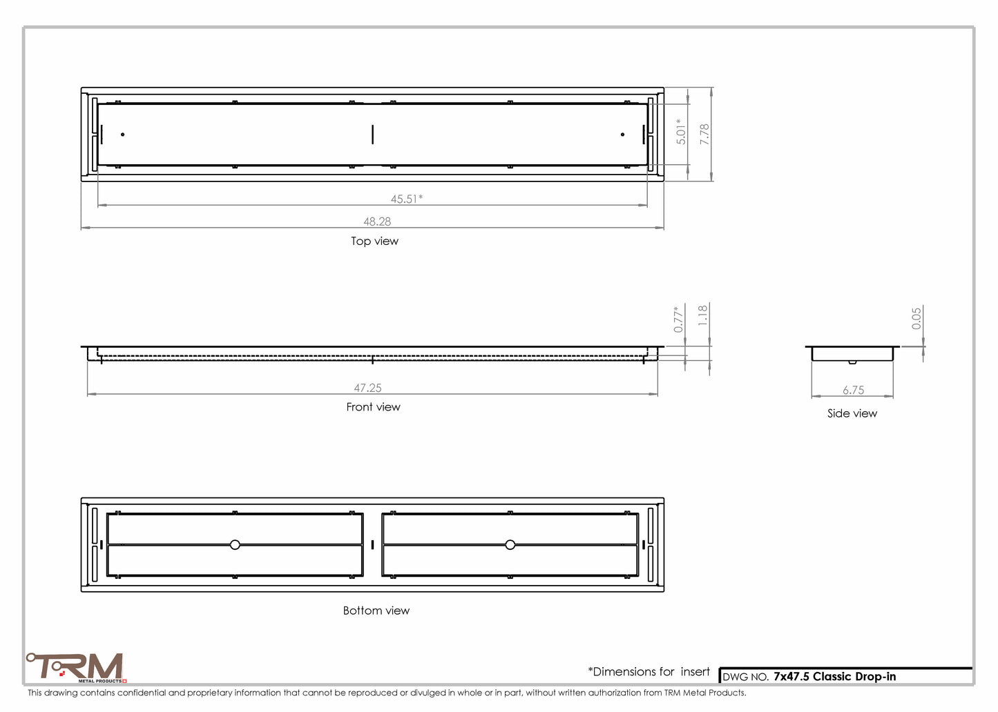 7x47.5 - Classic Drop-in Air Vent, Flush Floor-Matching, All Metal, Floor Vent Cover - TRM Metal  47.5x7