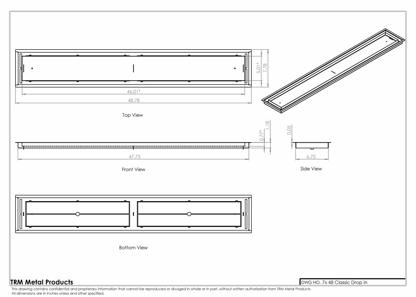 7x48 Classic Drop-in Air Vent, Flush Floor-Matching, All Metal, Floor Vent Cover for 7x48 air vent