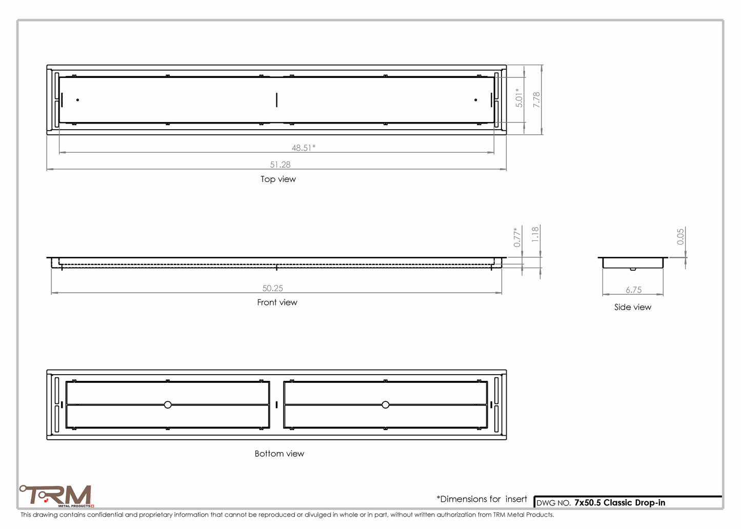 7x50.5 - Classic Drop-in Air Vent, Flush Floor-Matching, All Metal, Floor Vent Cover - TRM Metal  50.5x7