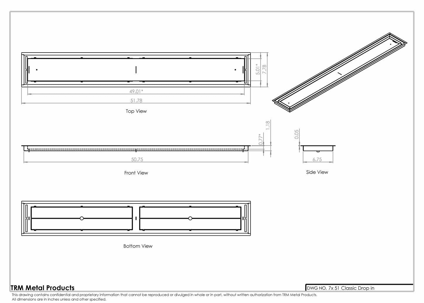 7x51 Classic Drop-in Air Vent, Flush Floor-Matching, All Metal, Floor Vent Cover for 7x51 air vent