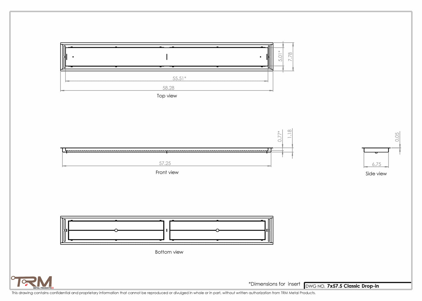 7x57.5 - Classic Drop-in Air Vent, Flush Floor-Matching, All Metal, Floor Vent Cover - TRM Metal  57.5x7