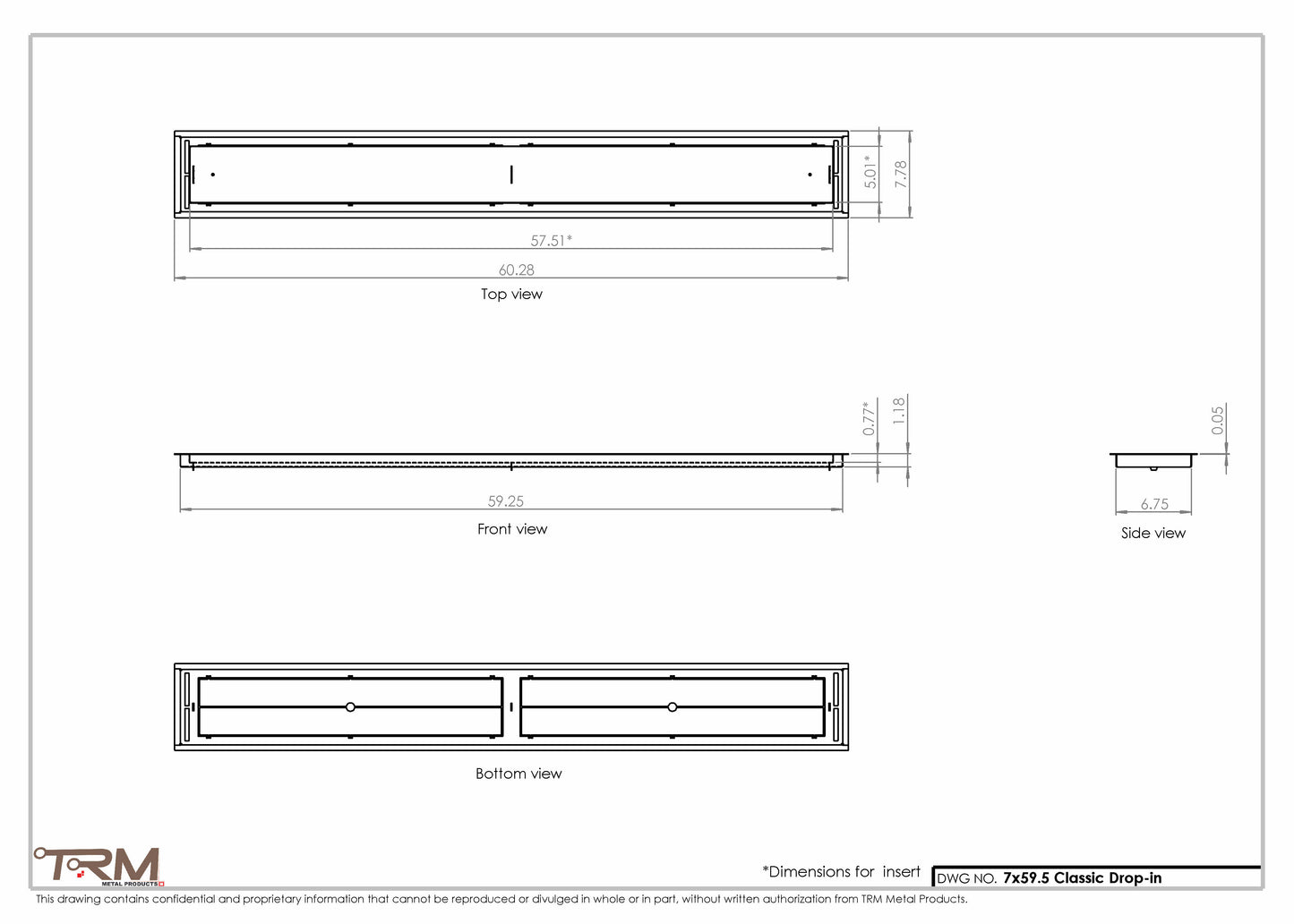 7x59.5 - Classic Drop-in Air Vent, Flush Floor-Matching, All Metal, Floor Vent Cover - TRM Metal  59.5x7