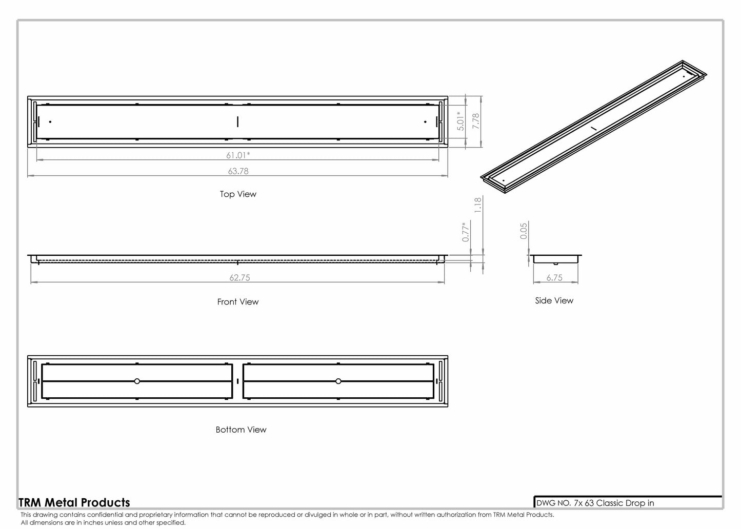 7x63 Classic Drop-in Air Vent, Flush Floor-Matching, All Metal, Floor Vent Cover for 7x63 air vent