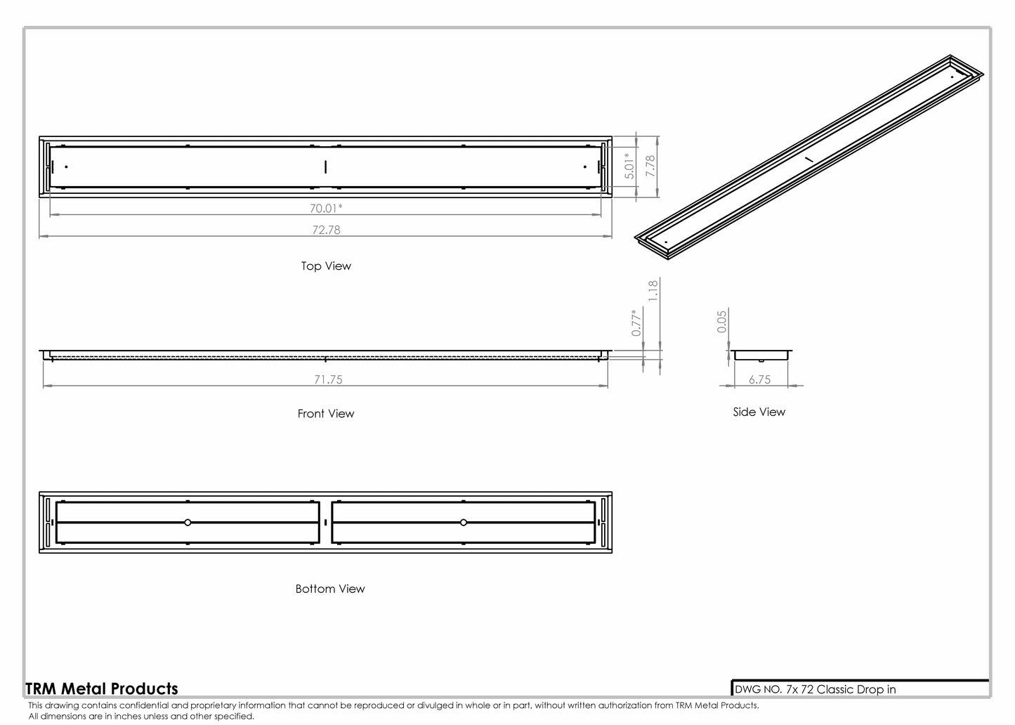 7x72 Classic Drop-in Air Vent, Flush Floor-Matching, All Metal, Floor Vent Cover for 7x72 air vent