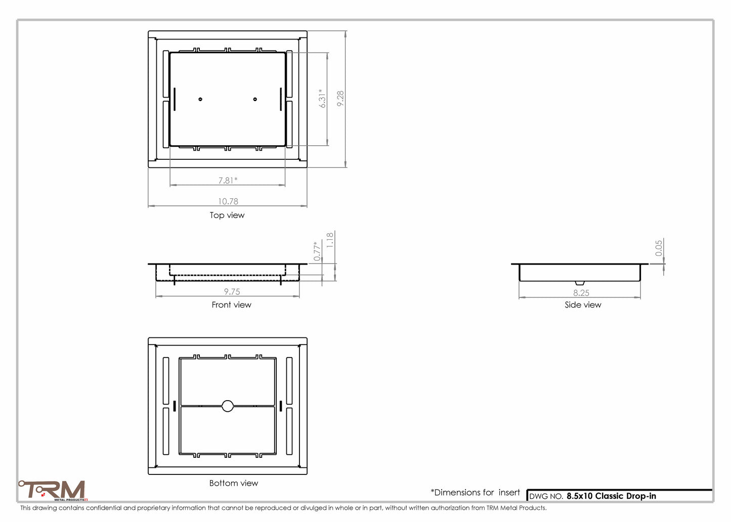 8.5x10 - Classic Drop-in Air Vent, Flush Floor-Matching, All Metal, Floor Vent Cover - TRM Metal  10x8.5