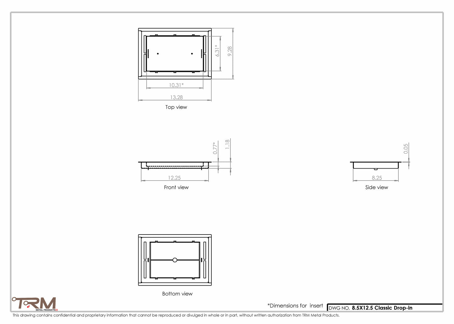 8.5x12.5 - Classic Drop-in Air Vent, Flush Floor-Matching, All Metal, Floor Vent Cover - TRM Metal  12.5x8.5