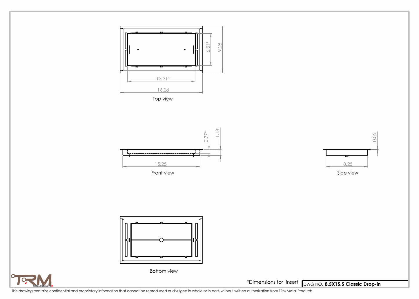 8.5x15.5 - Classic Drop-in Air Vent, Flush Floor-Matching, All Metal, Floor Vent Cover - TRM Metal  15.5x8.5