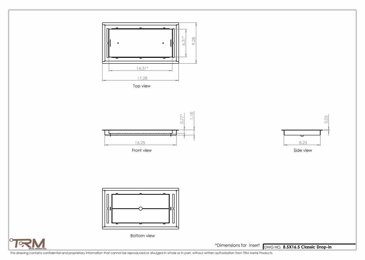 8.5x16.5 - Classic Drop-in Air Vent, Flush Floor-Matching, All Metal, Floor Vent Cover - TRM Metal  16.5x8.5