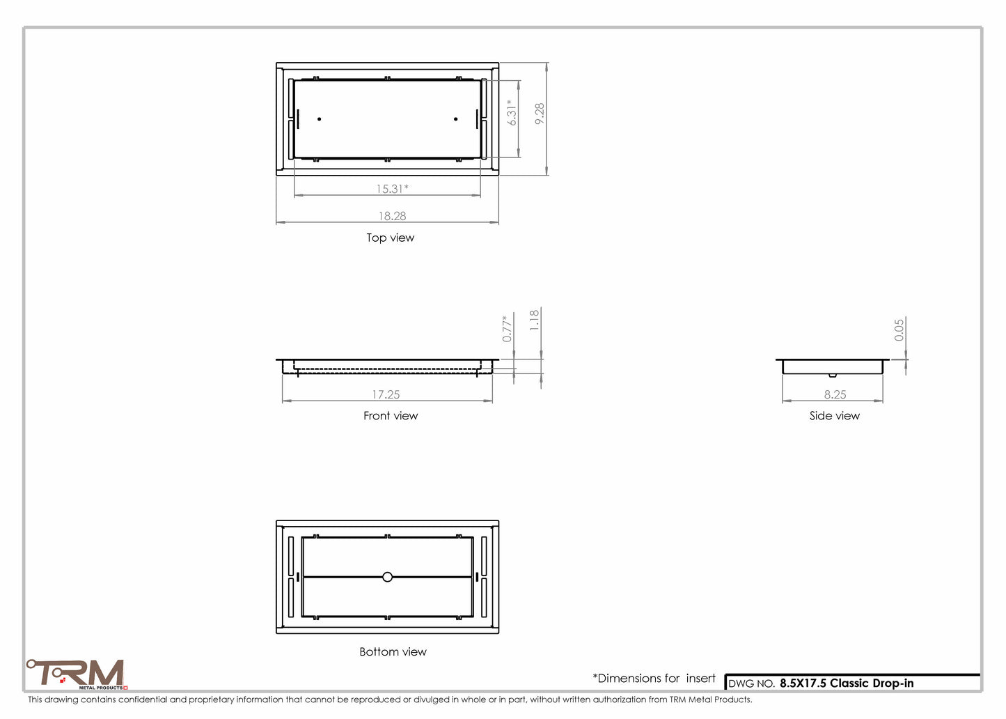 8.5x17.5 - Classic Drop-in Air Vent, Flush Floor-Matching, All Metal, Floor Vent Cover - TRM Metal  17.5x8.5