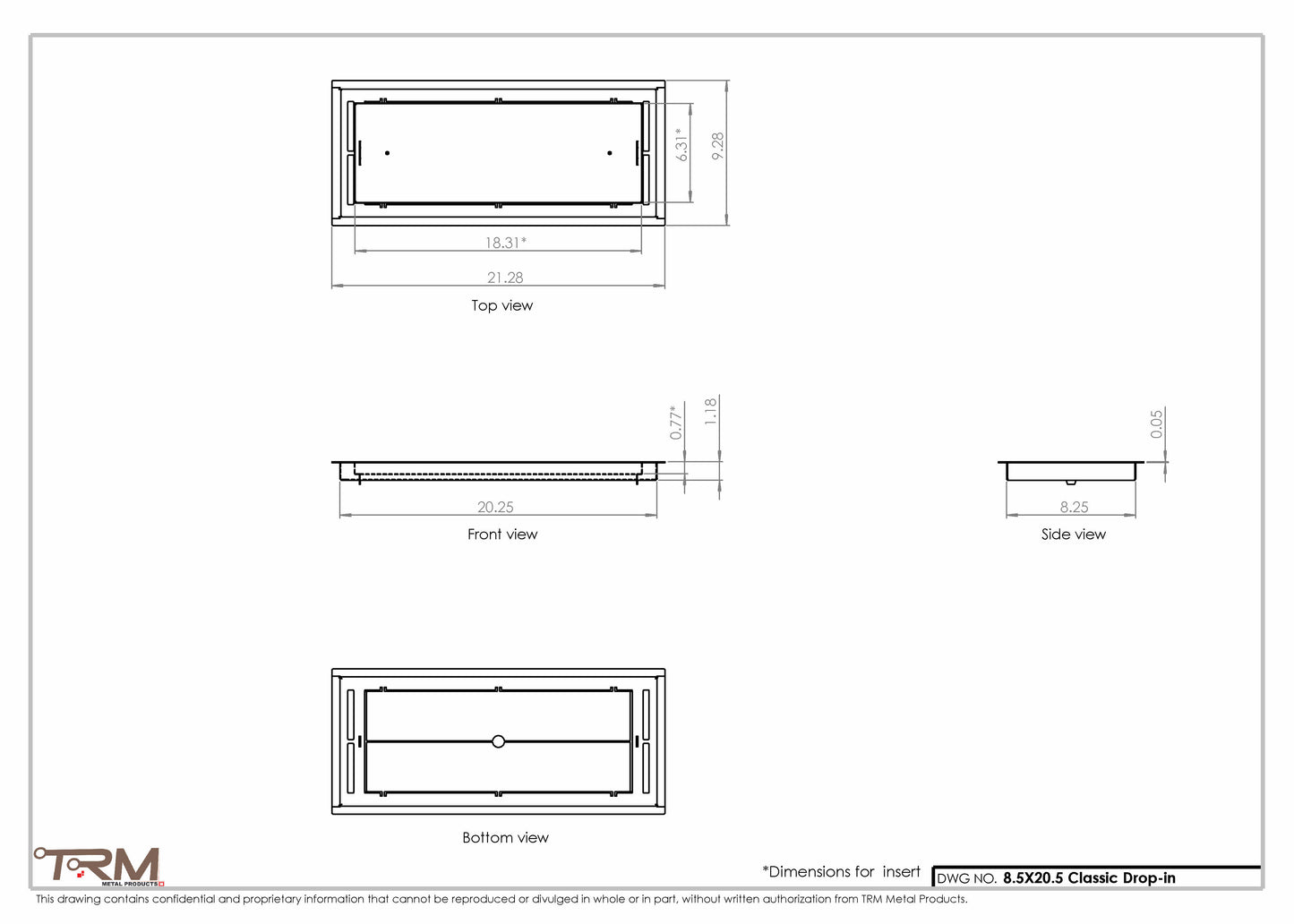 8.5x20.5 - Classic Drop-in Air Vent, Flush Floor-Matching, All Metal, Floor Vent Cover - TRM Metal  20.5x8.5