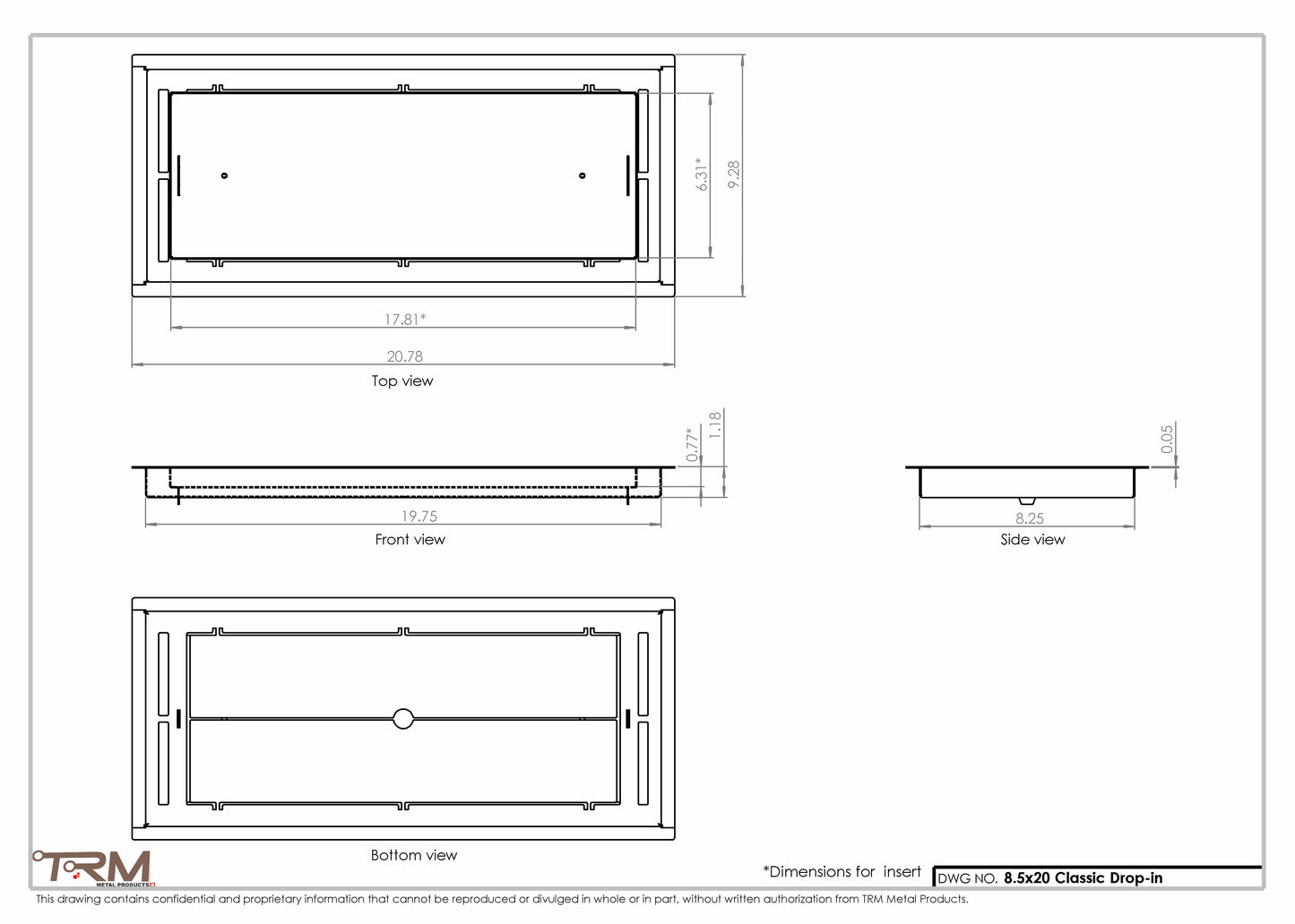 8.5x20 - Classic Drop-in Air Vent, Flush Floor-Matching, All Metal, Floor Vent Cover - TRM Metal  20x8.5
