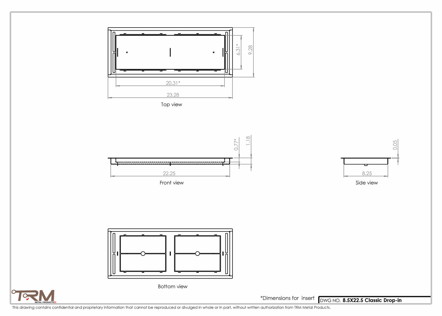 8.5x22.5 - Classic Drop-in Air Vent, Flush Floor-Matching, All Metal, Floor Vent Cover - TRM Metal  22.5x8.5