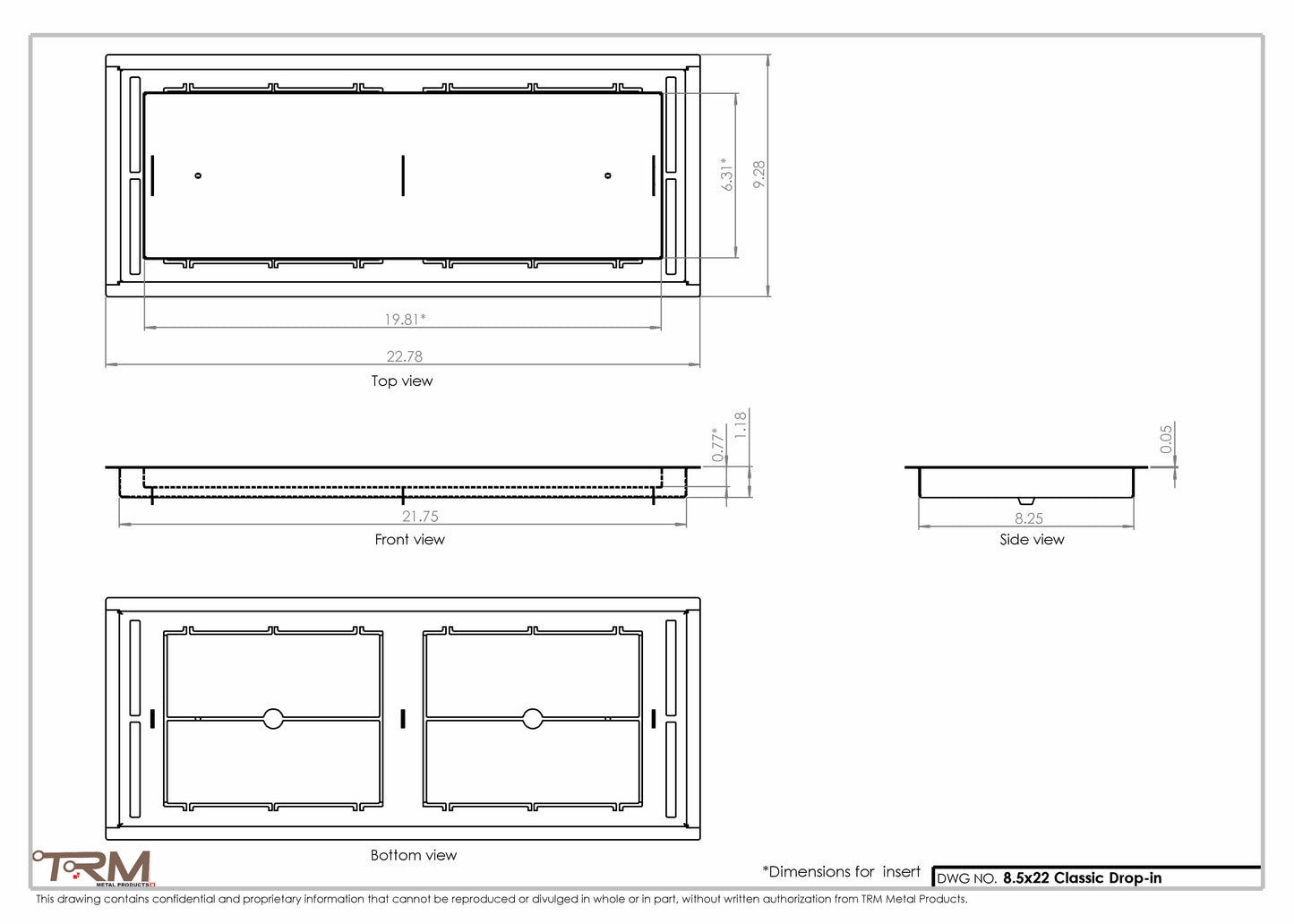 8.5x22 - Classic Drop-in Air Vent, Flush Floor-Matching, All Metal, Floor Vent Cover - TRM Metal  22x8.5