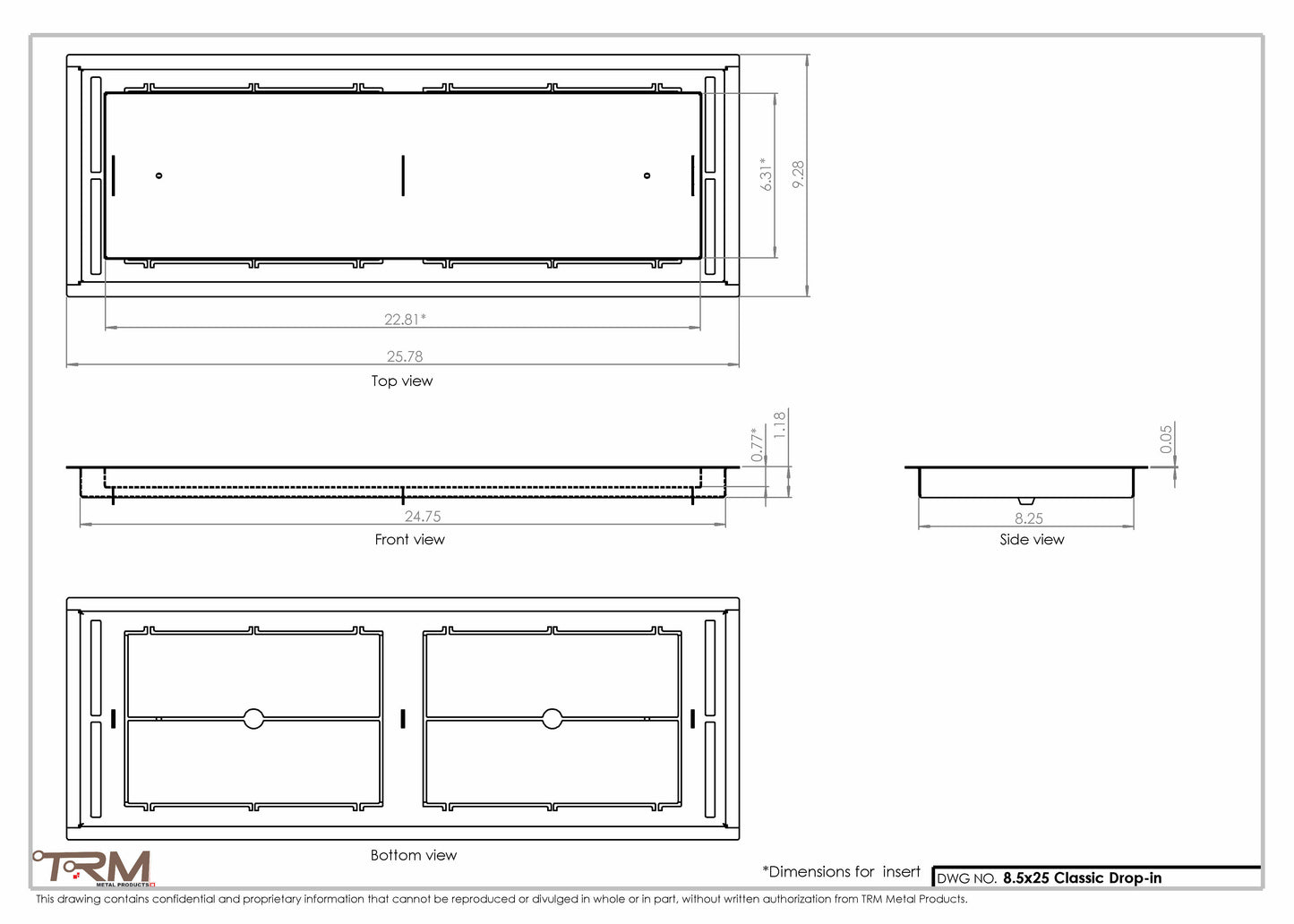 8.5x25 - Classic Drop-in Air Vent, Flush Floor-Matching, All Metal, Floor Vent Cover - TRM Metal  25x8.5