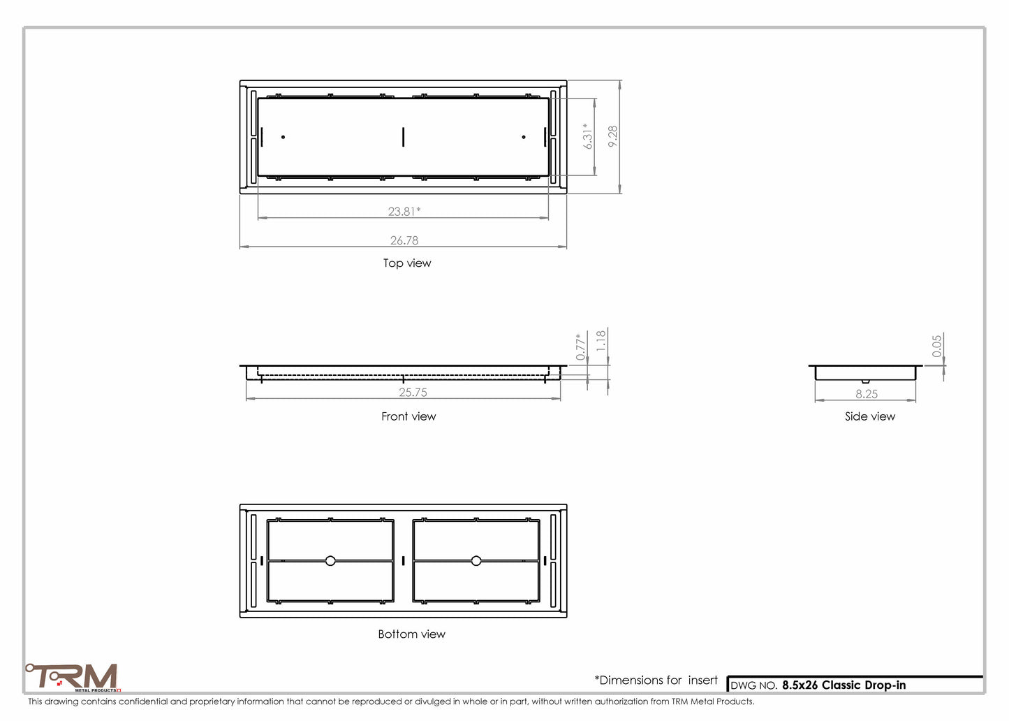 8.5x26 - Classic Drop-in Air Vent, Flush Floor-Matching, All Metal, Floor Vent Cover - TRM Metal  26x8.5