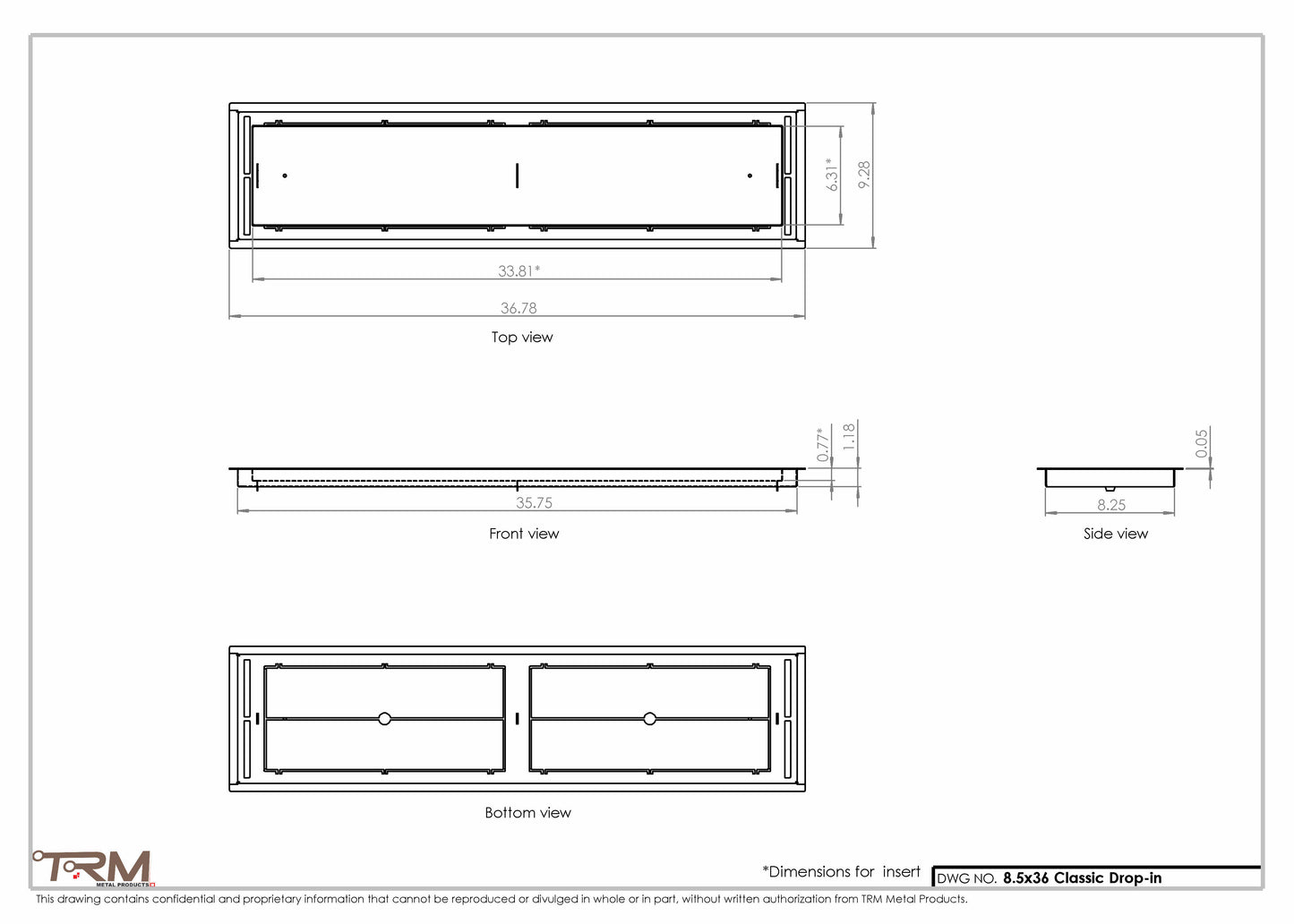 8.5x36 - Classic Drop-in Air Vent, Flush Floor-Matching, All Metal, Floor Vent Cover - TRM Metal  36x8.5