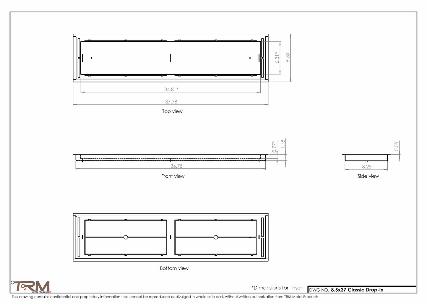8.5x37 - Classic Drop-in Air Vent, Flush Floor-Matching, All Metal, Floor Vent Cover - TRM Metal  37x8.5