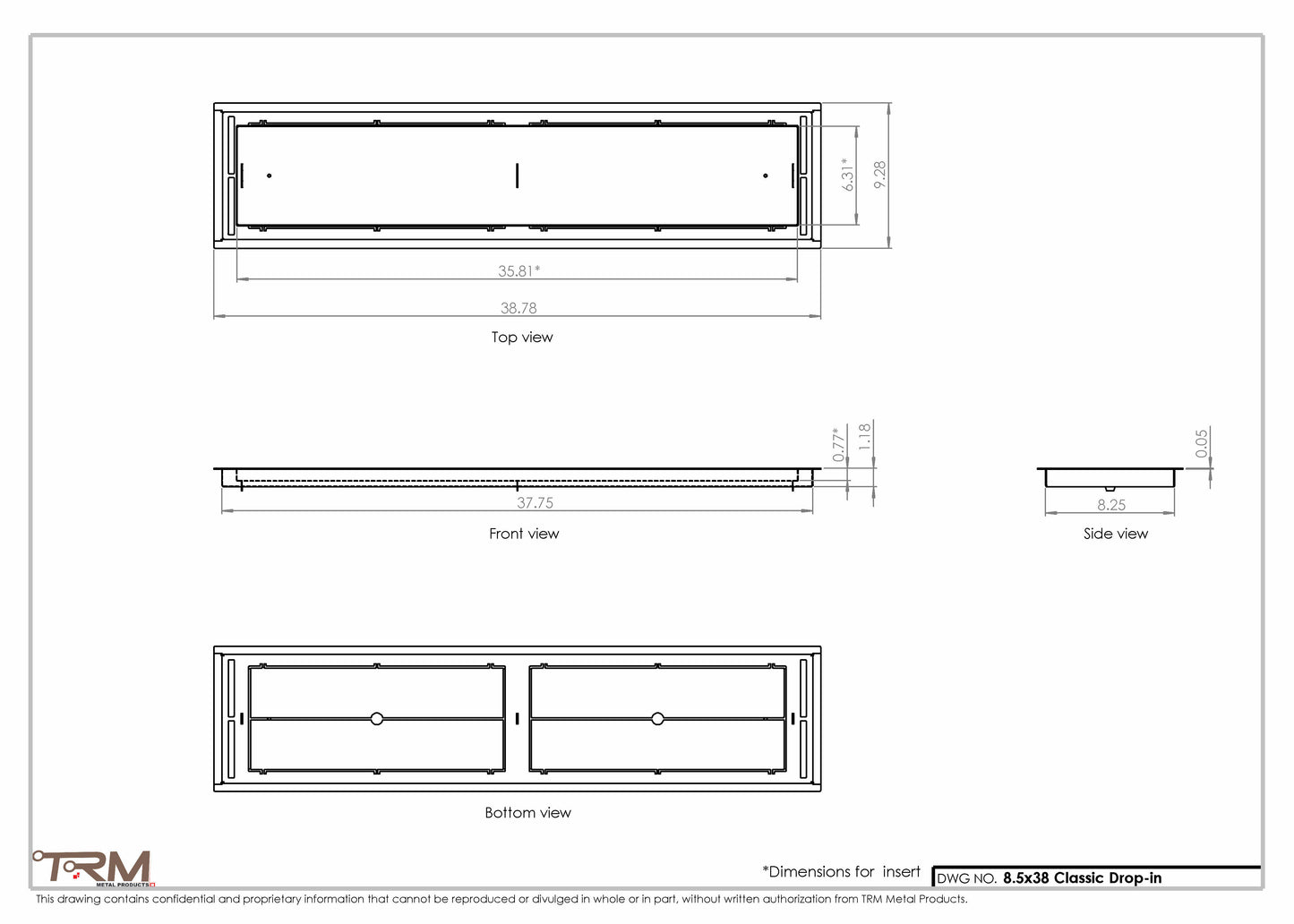 8.5x38 - Classic Drop-in Air Vent, Flush Floor-Matching, All Metal, Floor Vent Cover - TRM Metal  38x8.5
