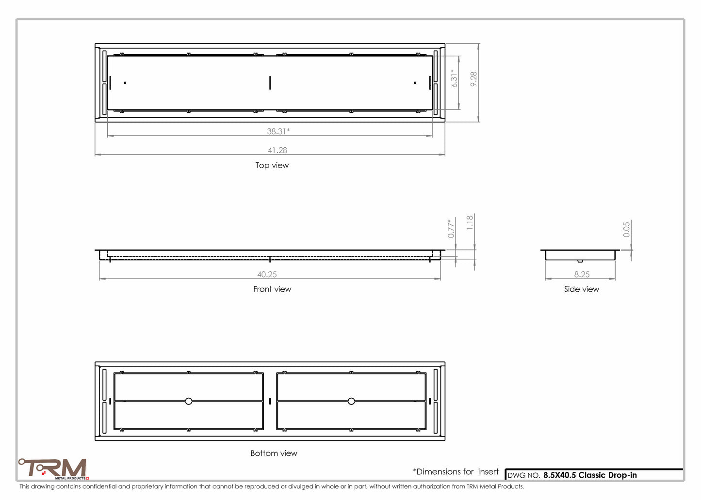 8.5x40.5 - Classic Drop-in Air Vent, Flush Floor-Matching, All Metal, Floor Vent Cover - TRM Metal  40.5x8.5