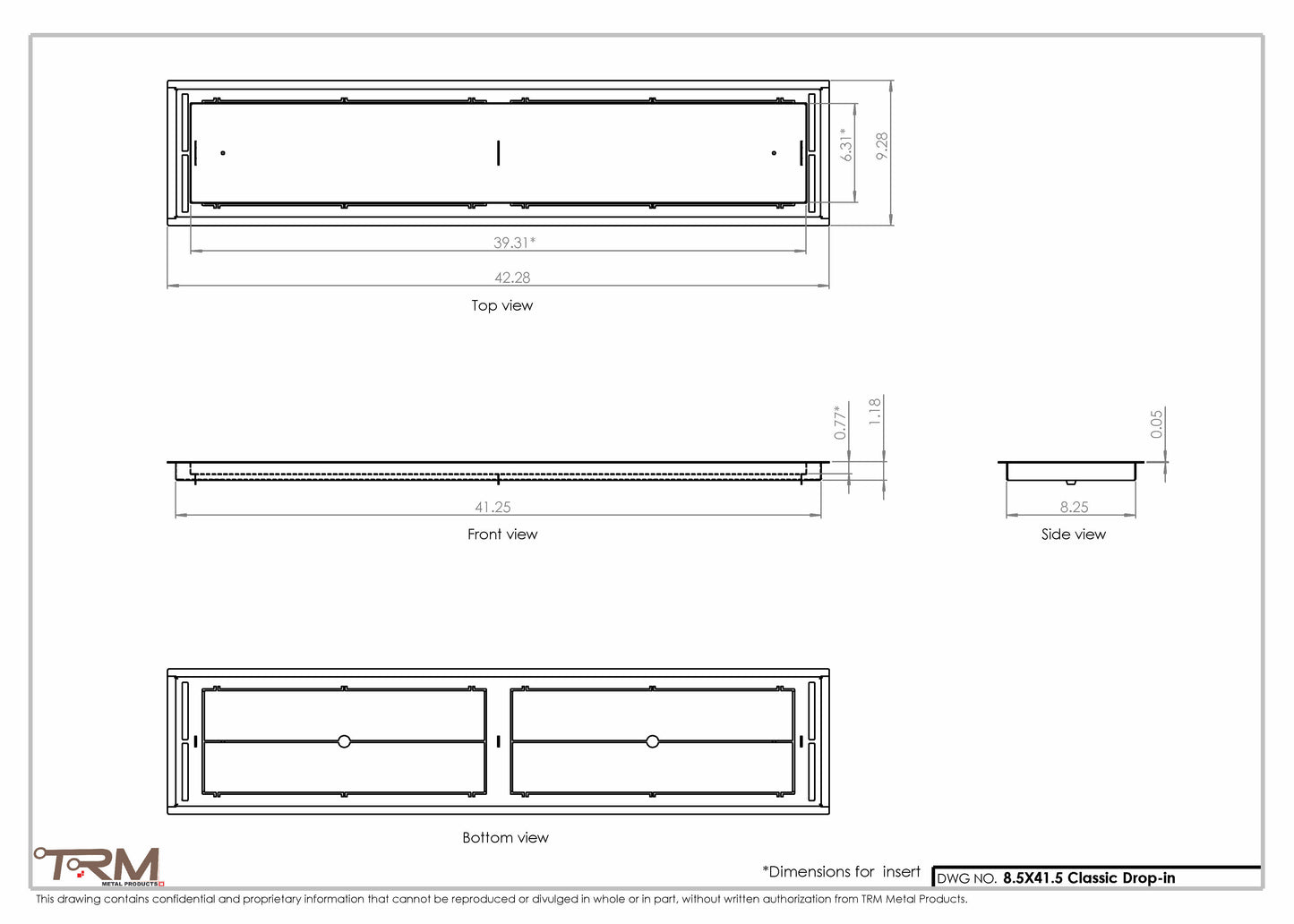 8.5x41.5 - Classic Drop-in Air Vent, Flush Floor-Matching, All Metal, Floor Vent Cover - TRM Metal  41.5x8.5