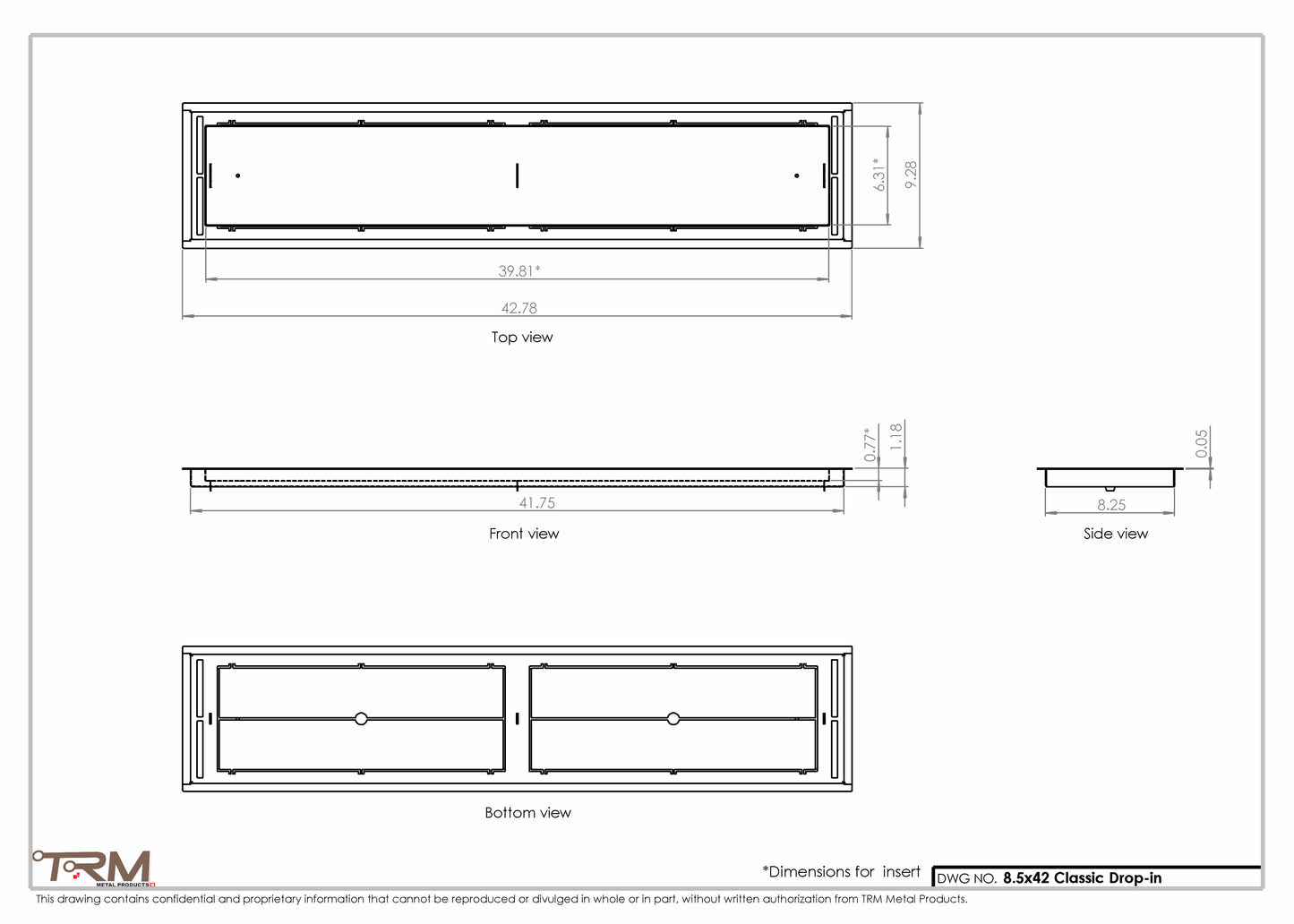 8.5x42 - Classic Drop-in Air Vent, Flush Floor-Matching, All Metal, Floor Vent Cover - TRM Metal  42x8.5