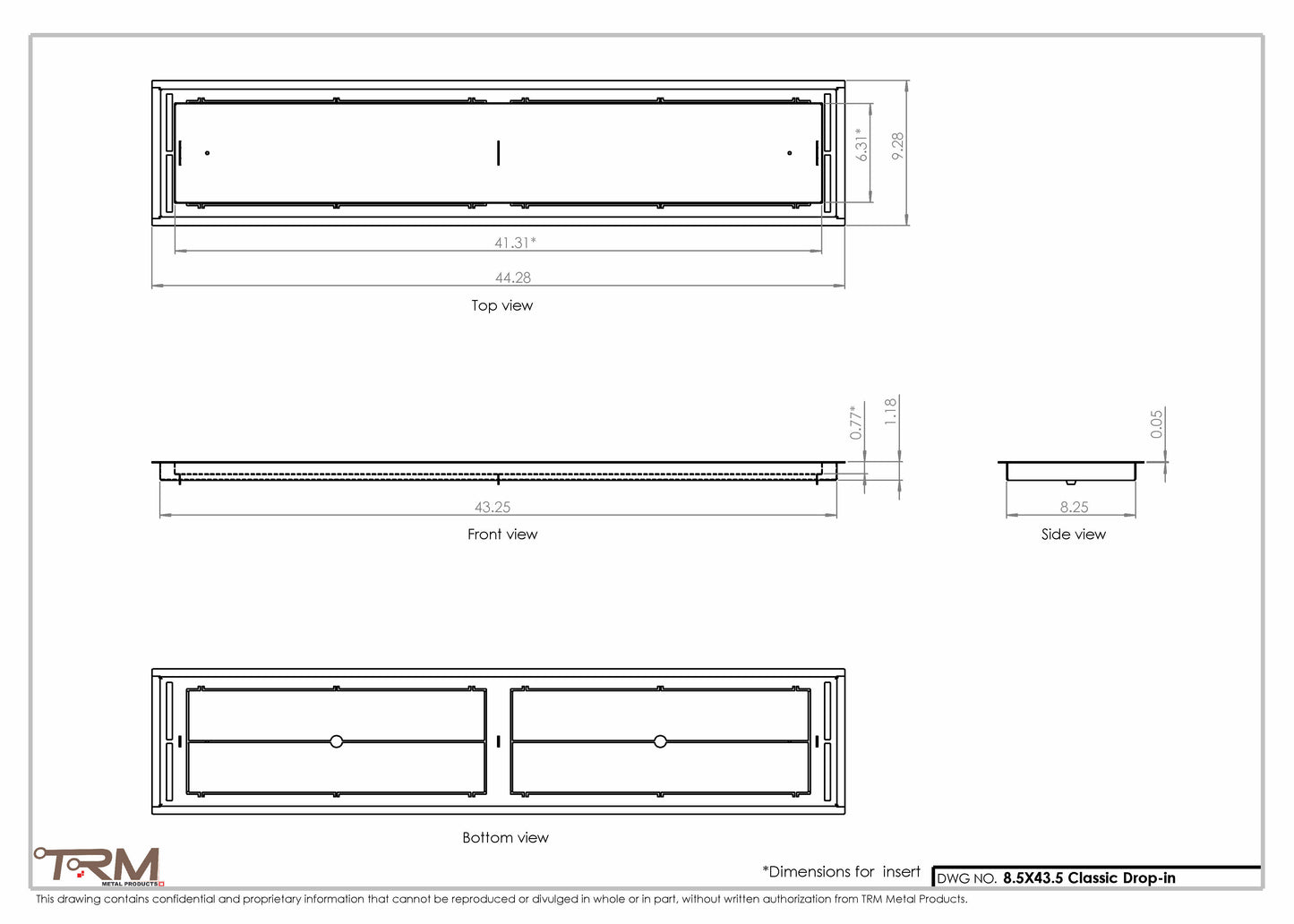 8.5x43.5 - Classic Drop-in Air Vent, Flush Floor-Matching, All Metal, Floor Vent Cover - TRM Metal  43.5x8.5