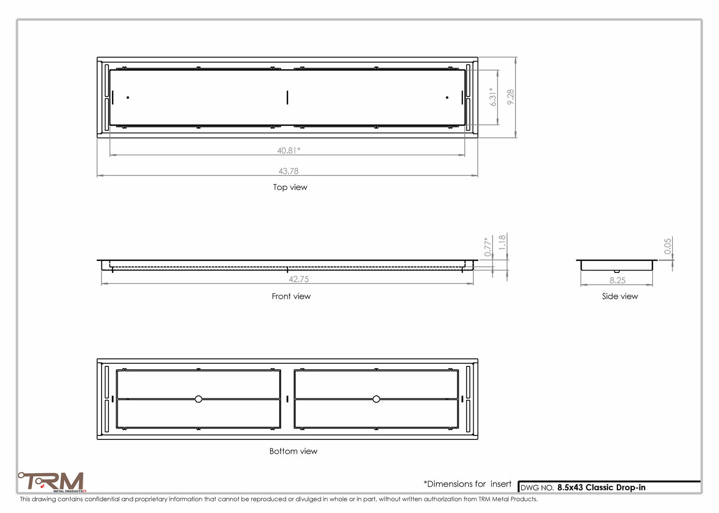 8.5x43 - Classic Drop-in Air Vent, Flush Floor-Matching, All Metal, Floor Vent Cover - TRM Metal  43x8.5