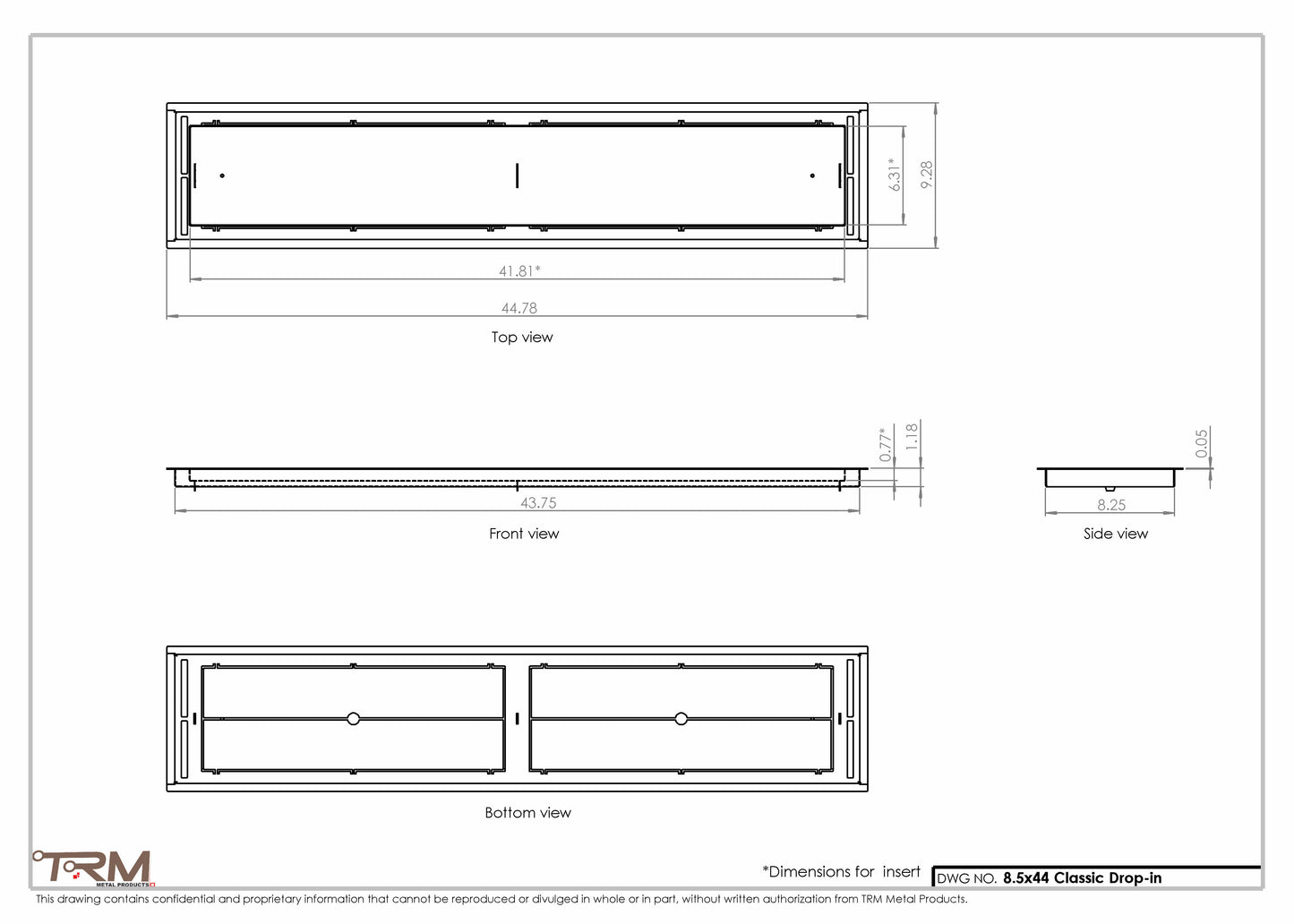 8.5x44 - Classic Drop-in Air Vent, Flush Floor-Matching, All Metal, Floor Vent Cover - TRM Metal  44x8.5