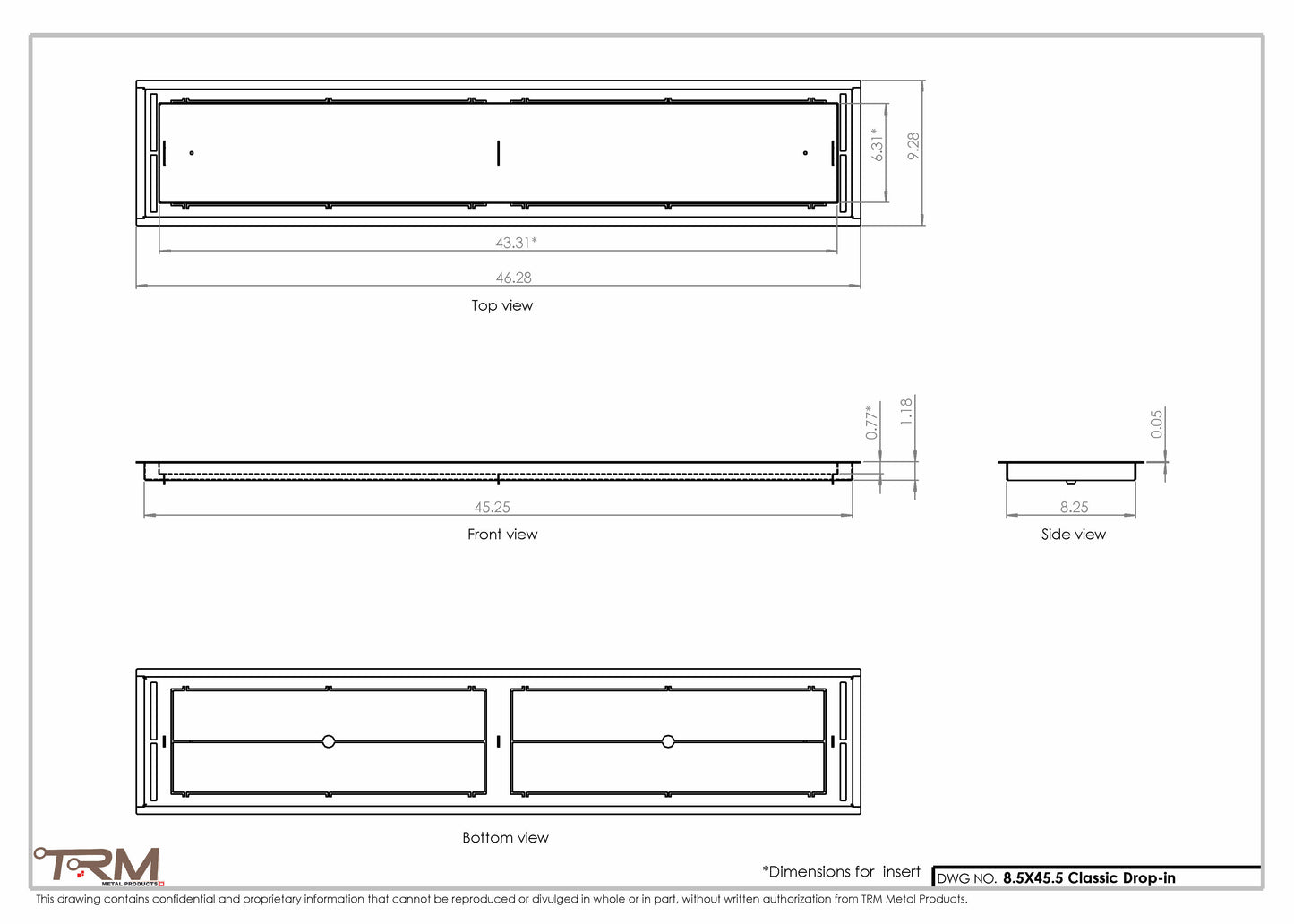 8.5x45.5 - Classic Drop-in Air Vent, Flush Floor-Matching, All Metal, Floor Vent Cover - TRM Metal  45.5x8.5