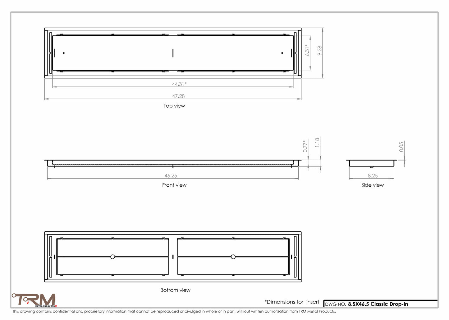 8.5x46.5 - Classic Drop-in Air Vent, Flush Floor-Matching, All Metal, Floor Vent Cover - TRM Metal  46.5x8.5