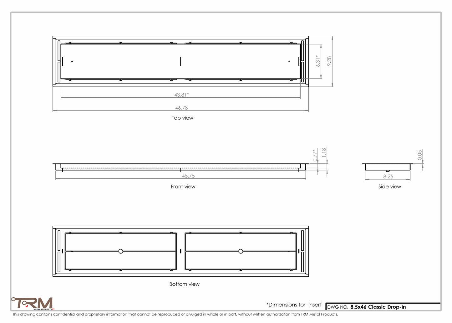 8.5x46 - Classic Drop-in Air Vent, Flush Floor-Matching, All Metal, Floor Vent Cover - TRM Metal  46x8.5