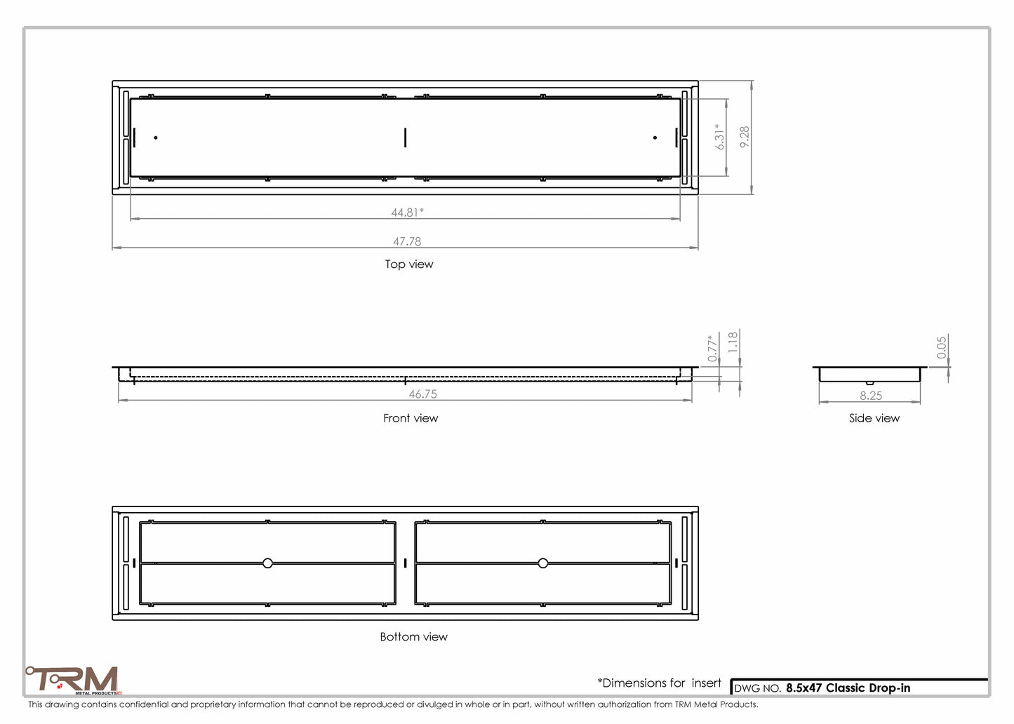 8.5x47 - Classic Drop-in Air Vent, Flush Floor-Matching, All Metal, Floor Vent Cover - TRM Metal  47x8.5