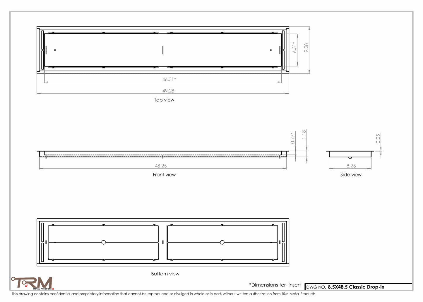 8.5x48.5 - Classic Drop-in Air Vent, Flush Floor-Matching, All Metal, Floor Vent Cover - TRM Metal  48.5x8.5