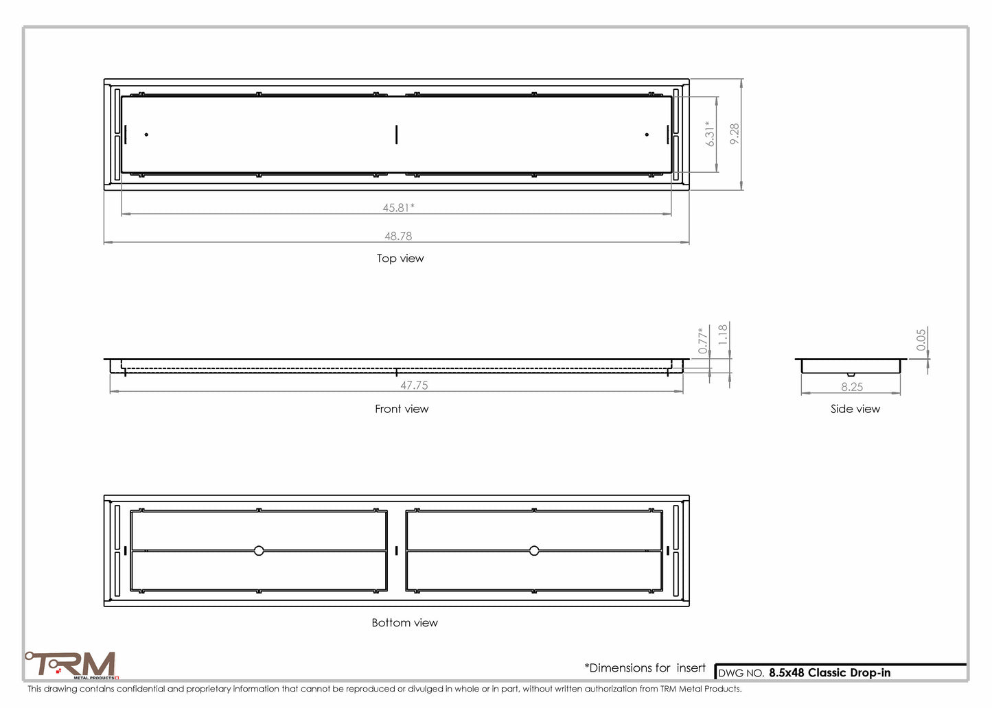 8.5x48 - Classic Drop-in Air Vent, Flush Floor-Matching, All Metal, Floor Vent Cover - TRM Metal  48x8.5
