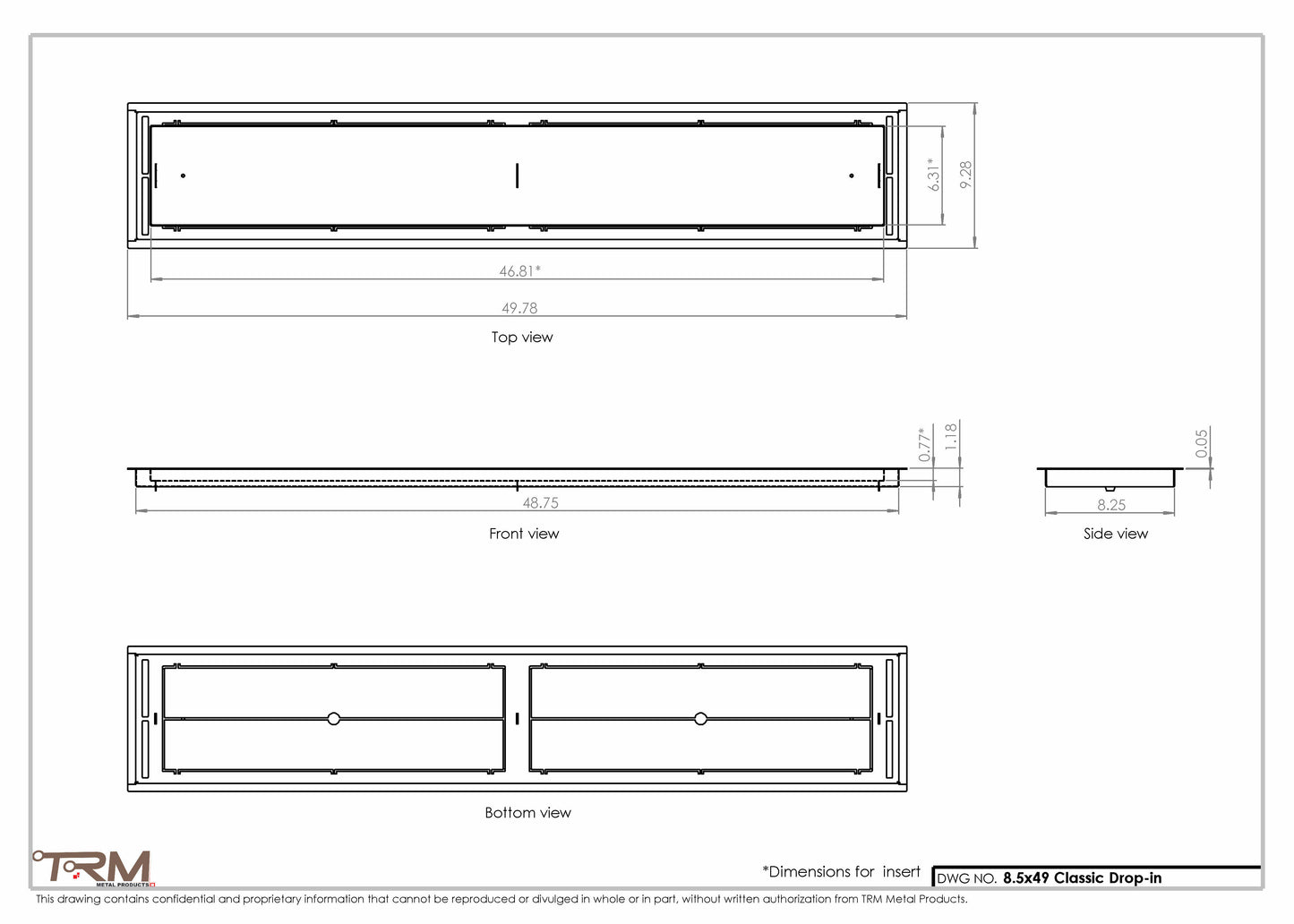 8.5x49 - Classic Drop-in Air Vent, Flush Floor-Matching, All Metal, Floor Vent Cover - TRM Metal  49x8.5